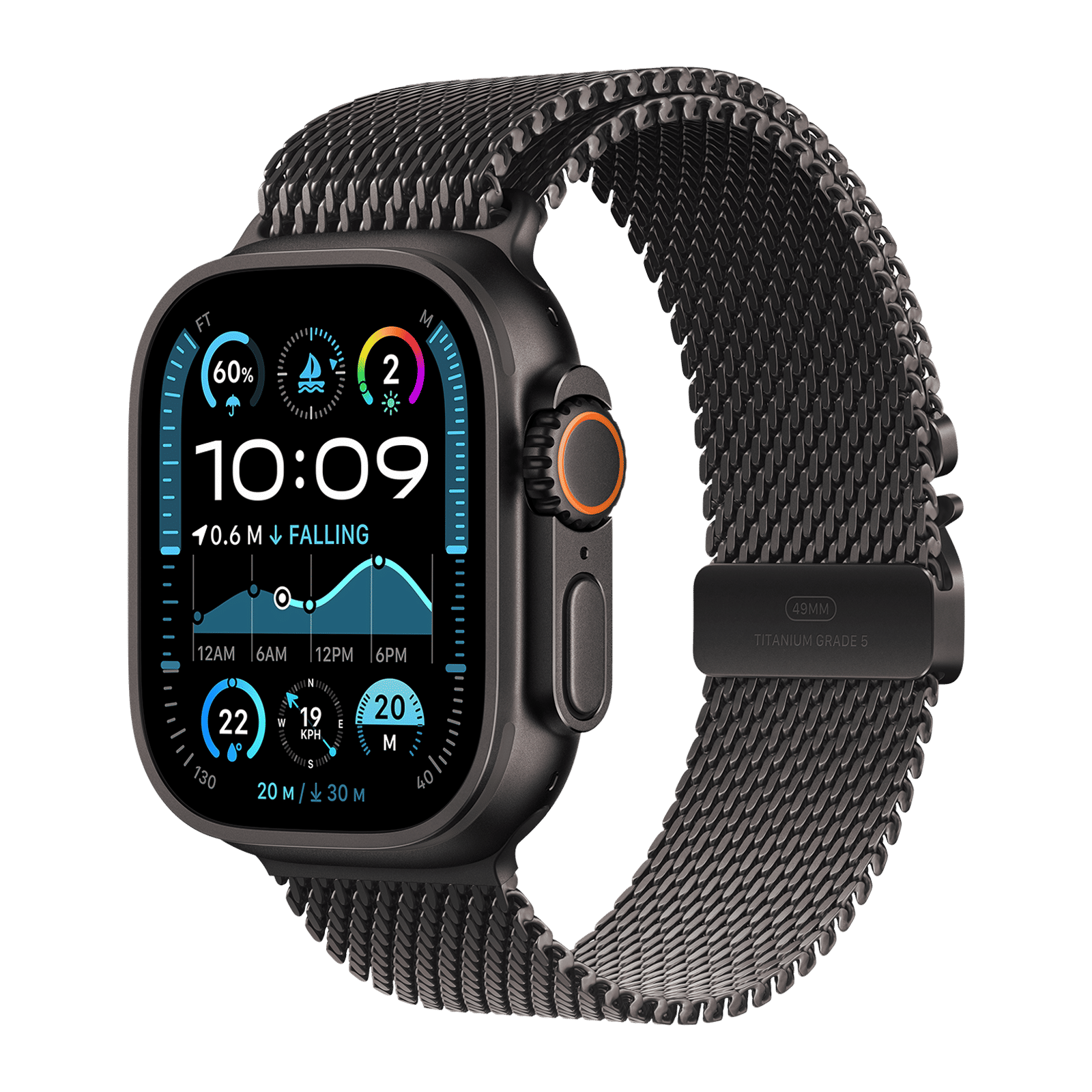 Apple Watch Ultra 2 GPS+Cellular with Titanium Milanese Loop - M (49mm Retina LTPO2 OLED Display, Black Titanium Case)