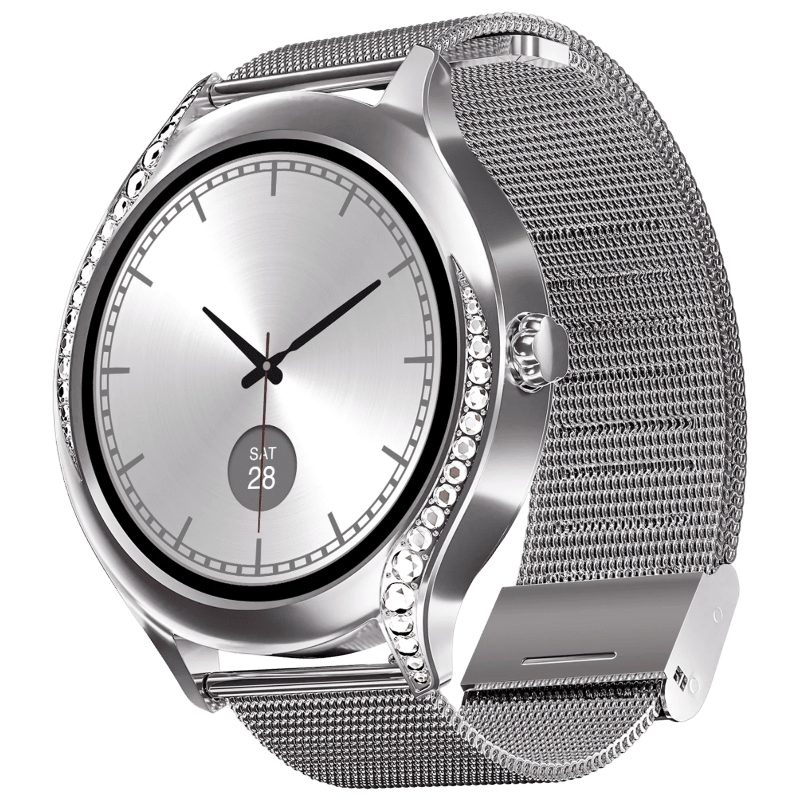 boAt Enigma Gem Smartwatch with Bluetooth Calling (30.2mm AMOLED Display, IP67 Water Resistant, Metallic Silver Strap)