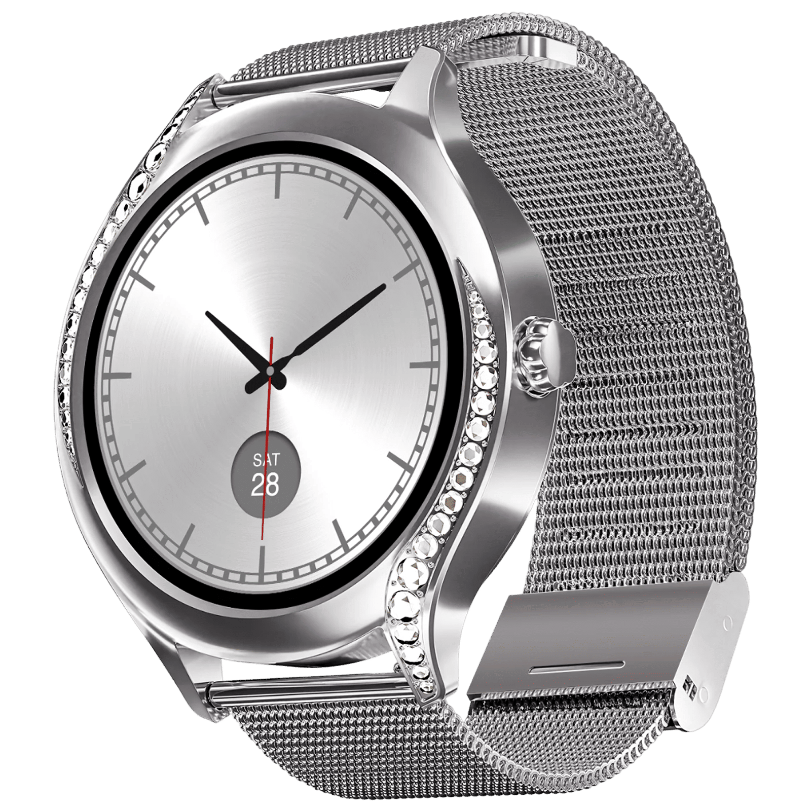 boAt Enigma Gem Smartwatch with Bluetooth Calling (30.2mm AMOLED Display, IP67 Water Resistant, Metallic Silver Strap)
