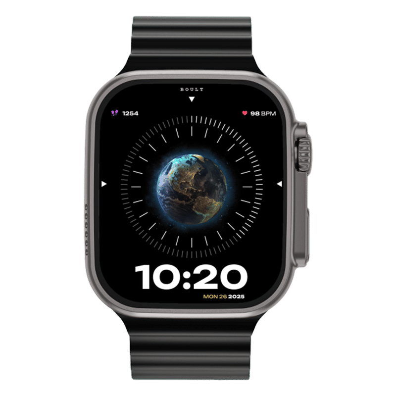 GOBOULT Crown Bluetooth Calling Android OS Smartwatch (49.5mm HD Display, Working Crown, Black Strap)