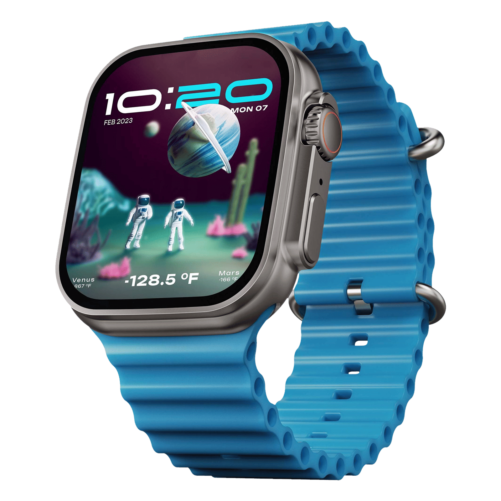 GOBOULT Crown Bluetooth Calling Android OS Smartwatch (49.5mm HD Display, Working Crown, Blue Strap)