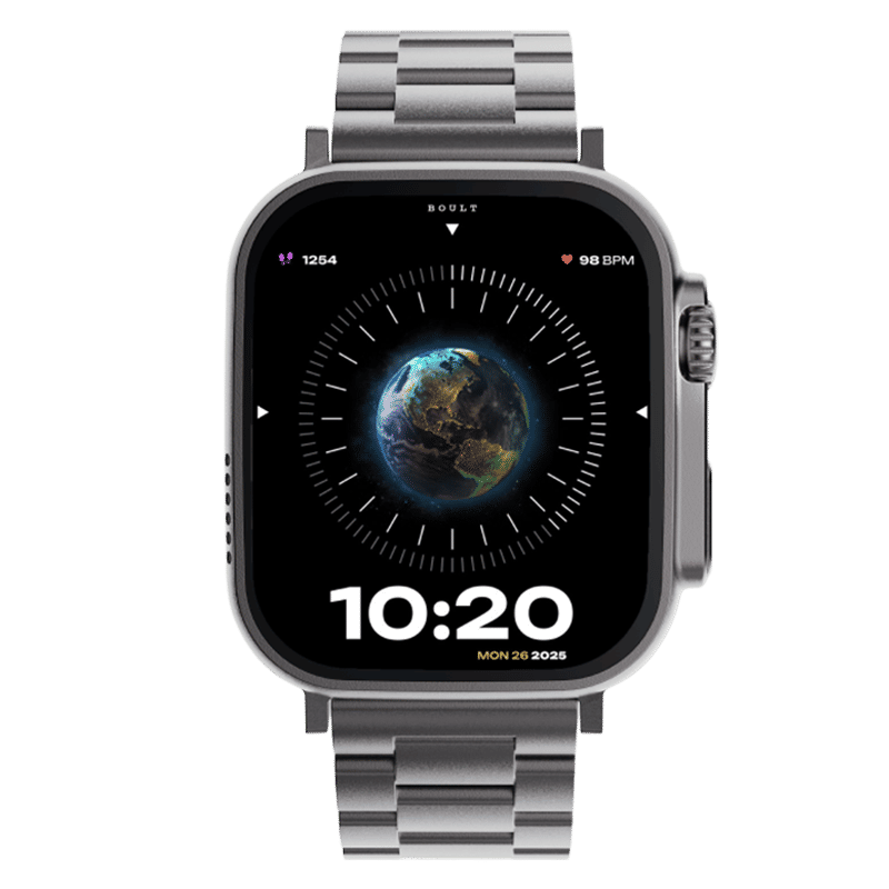 GOBOULT Crown Bluetooth Calling Android OS Smartwatch (49.5mm HD Display, Working Crown, Silver Strap)