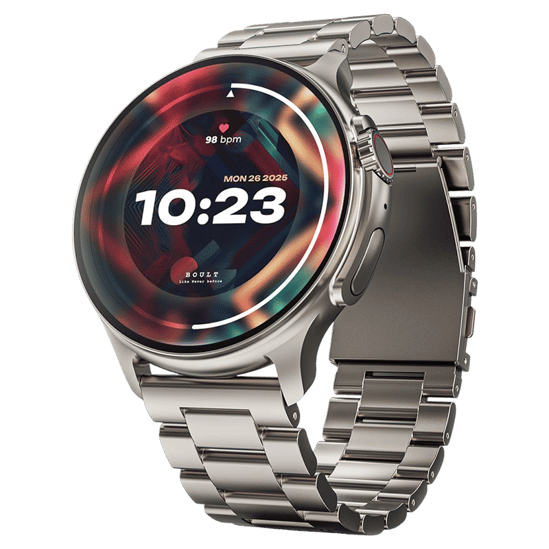 GOBOULT Crown R Pro Bluetooth Calling Android OS Smartwatch (36.3mm Super AMOLED Display, Working Crown, Silver Strap)