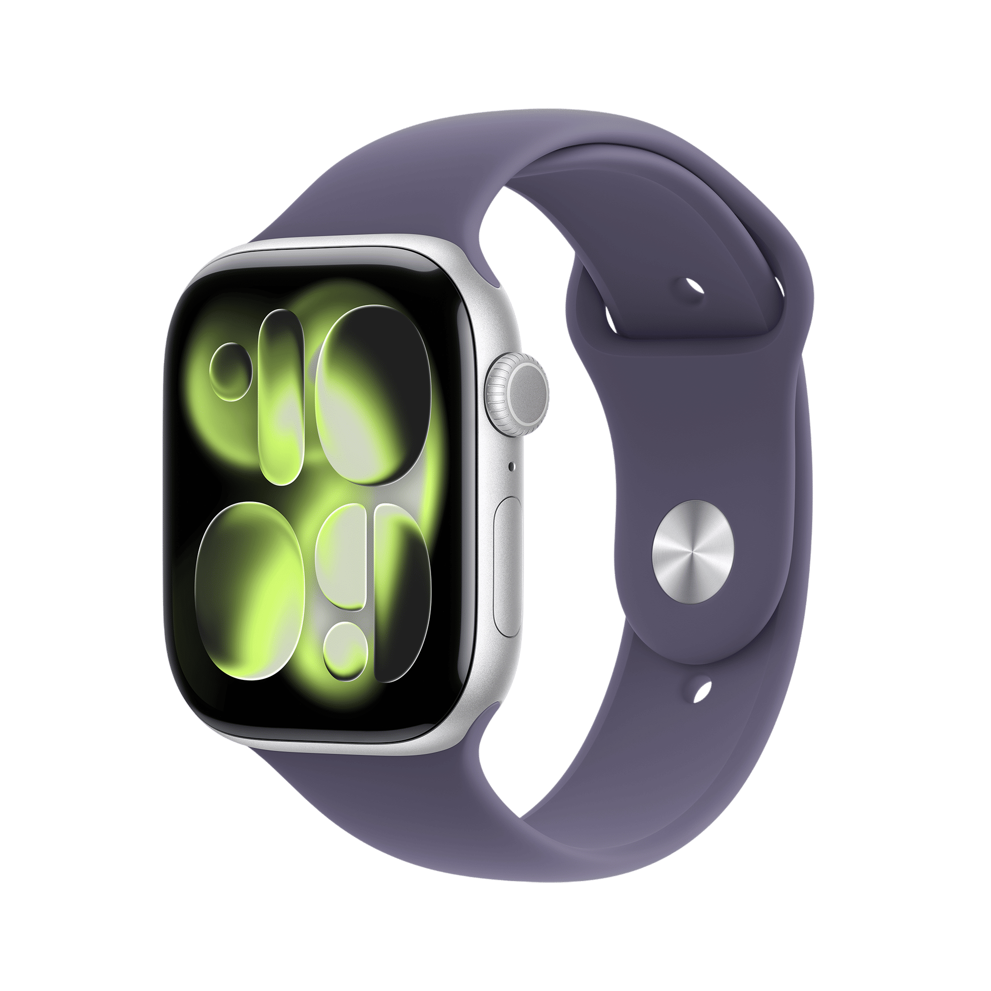 Apple Watch Series 11 GPS+Cellular with Purple Fog Sport Band - S/M (46mm Retina LTPO3 OLED Display, Silver Aluminium Case)