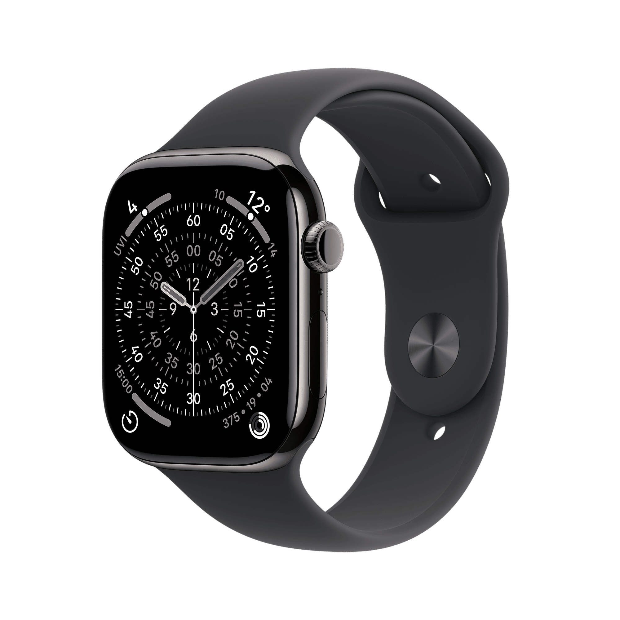 Apple Watch Series 11 GPS+Cellular with Black Sport Band - S/M (46mm Retina LTPO3 OLED Display, Slate Titanium Case)