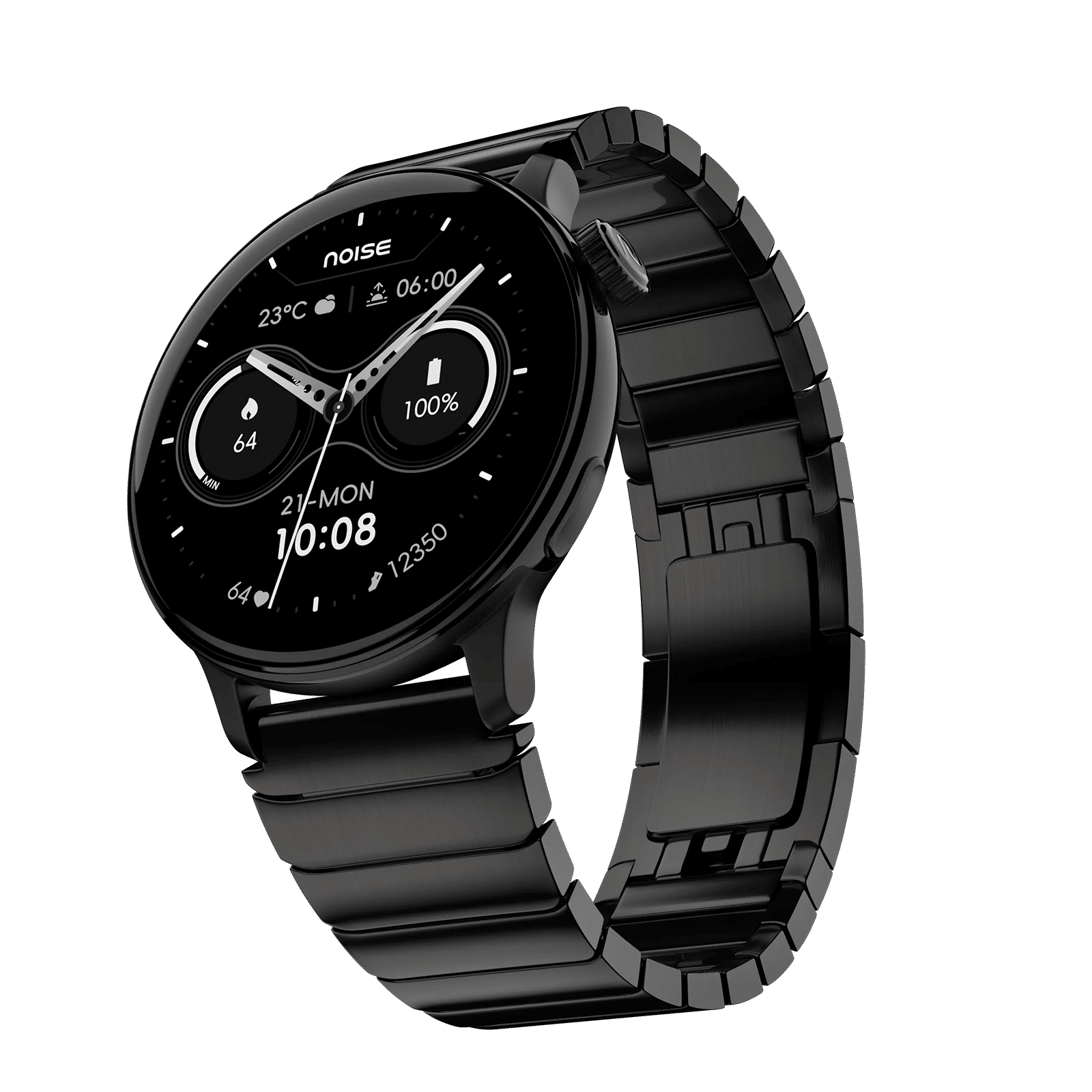 Noisefit Pro 6R Smartwatch with Bluetooth Calling (37mm AMOLED Display, IP68 Dust & 3ATM Water Resistance, Chrome Black Strap)