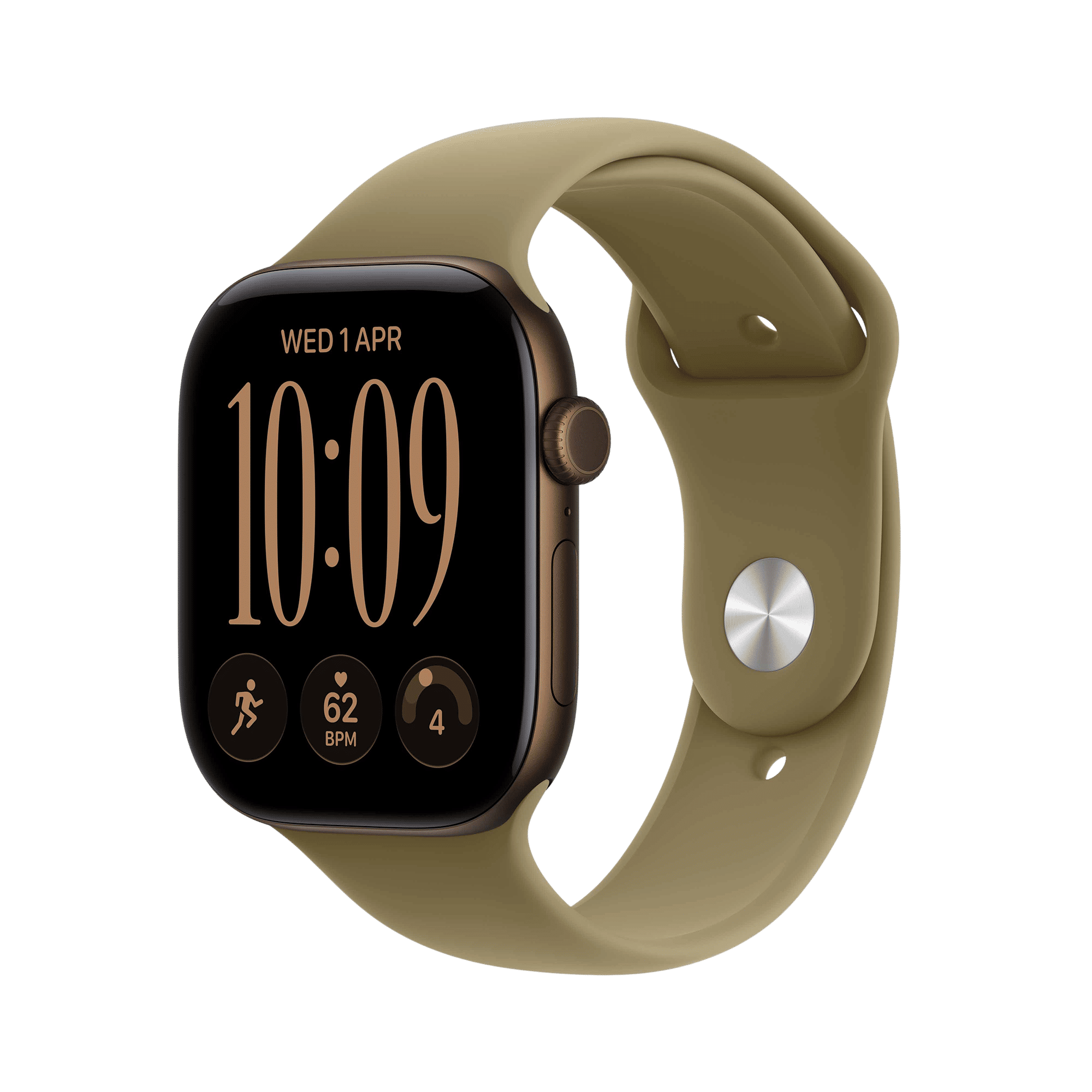 Apple Watch Series 12 GPS with Olive Sport Band - S/M (46mm Retina LTPO3 OLED Display, Dark Bronze Aluminium Case)