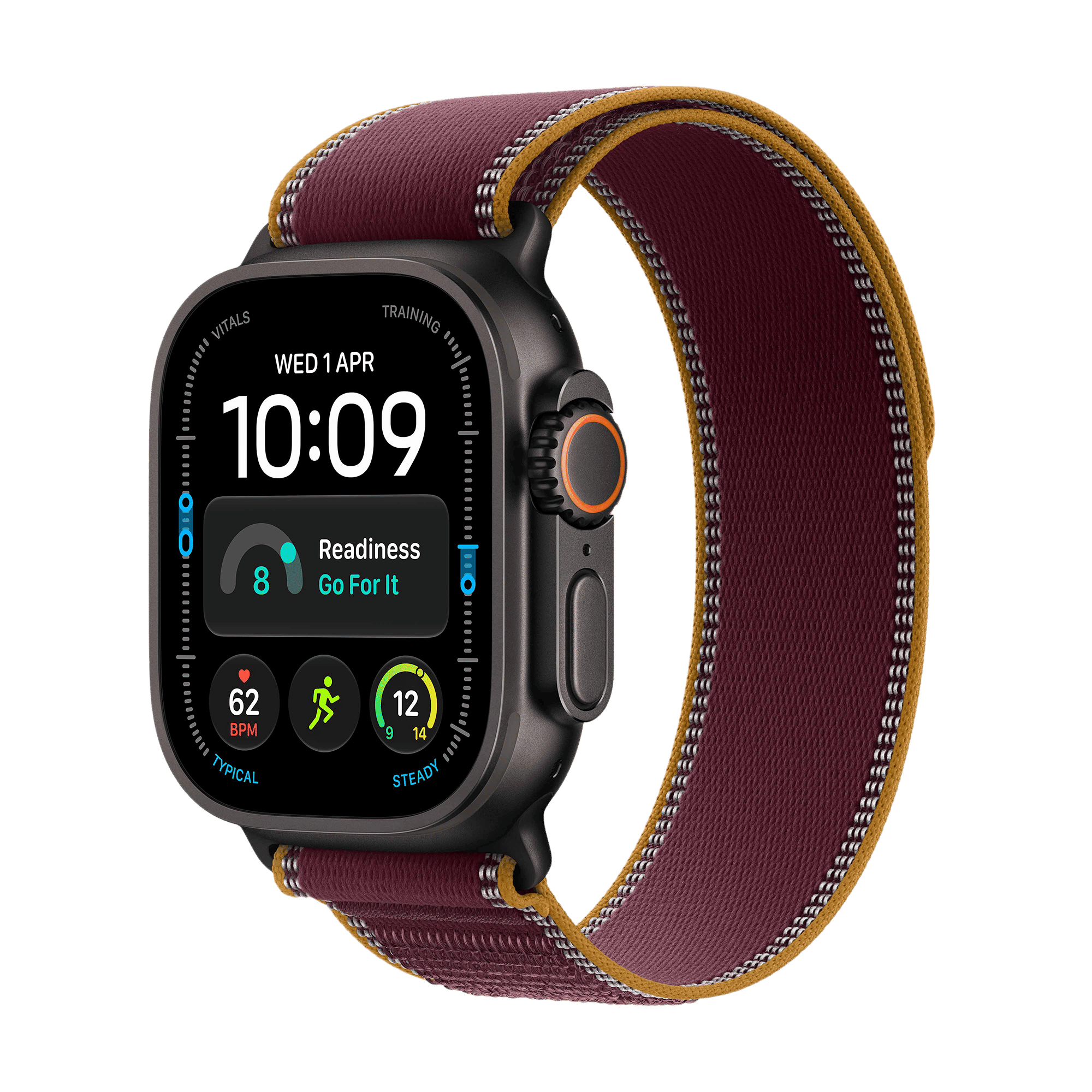 Apple Watch Ultra 4 GPS+Cellular with Burgundy Trail Loop - S/M (49mm Retina LTPO3 OLED Display, Black Titanium Case)