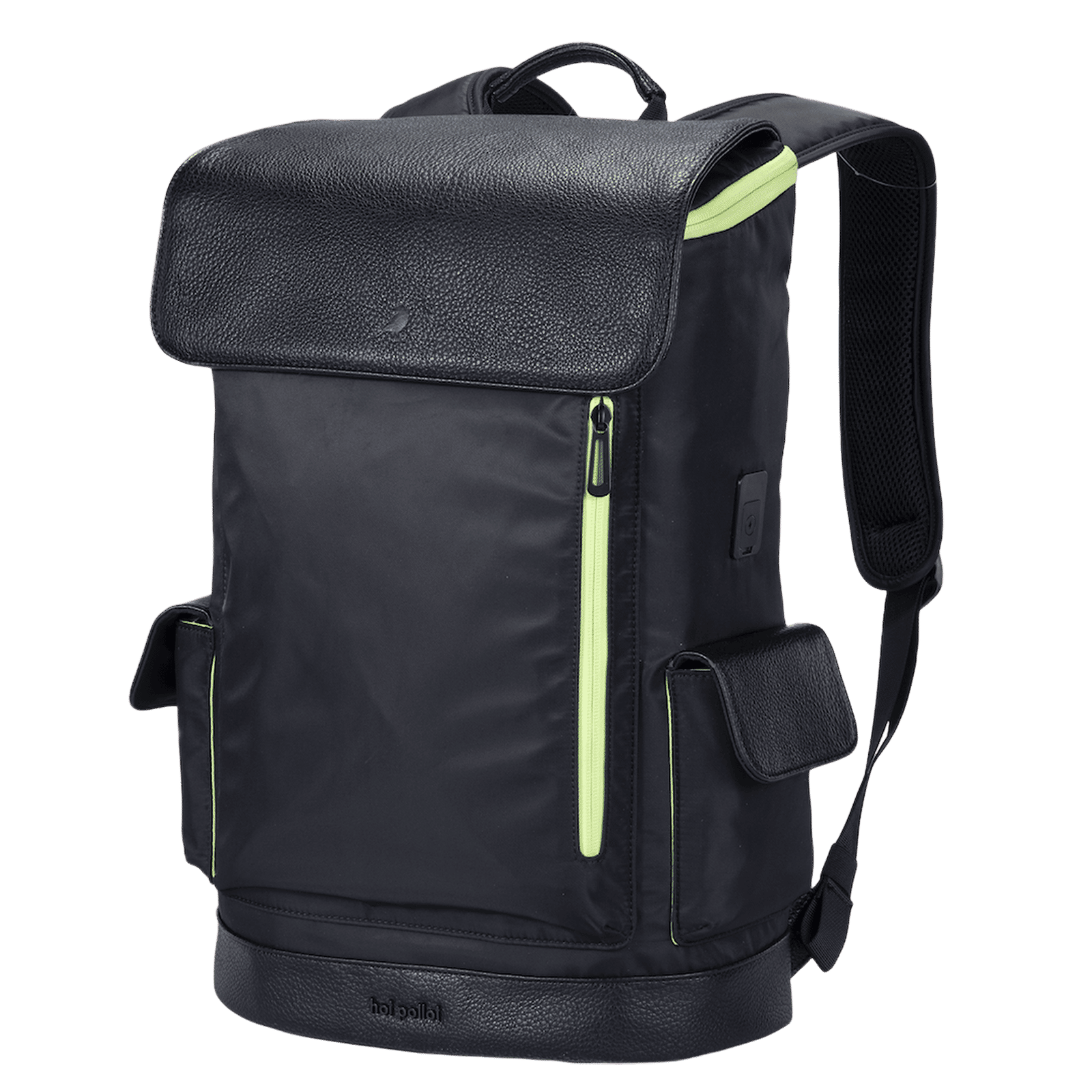 hoi polloi RAYRAY Nylon, Polyester, PU Laptop Backpack for 15.6 Inch Laptop (20 L, Water Resistant, Obsidian Black & Neon)
