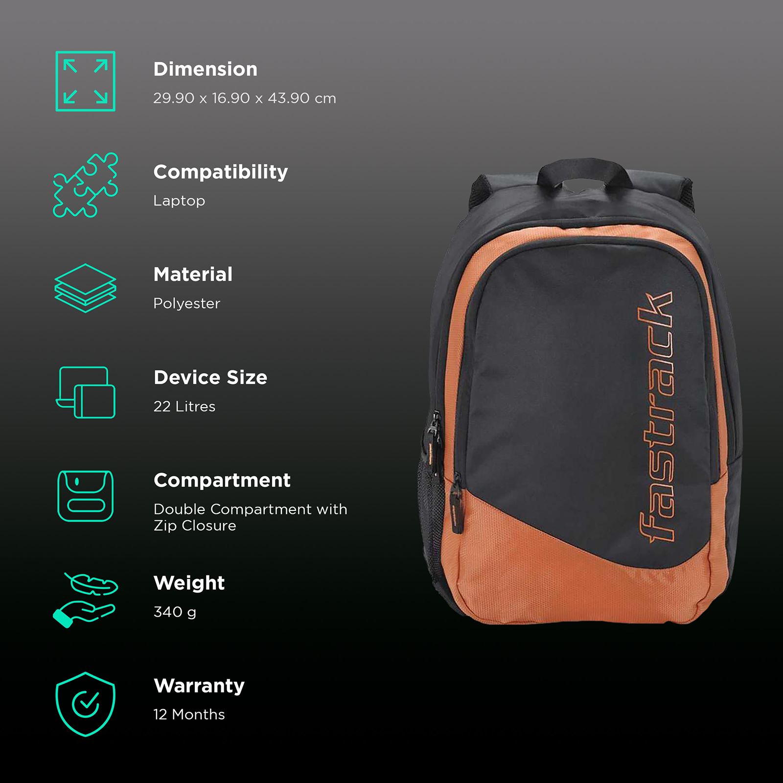 Buy fastrack A0675NOR01 Polyester Laptop Backpack for 16 Inch