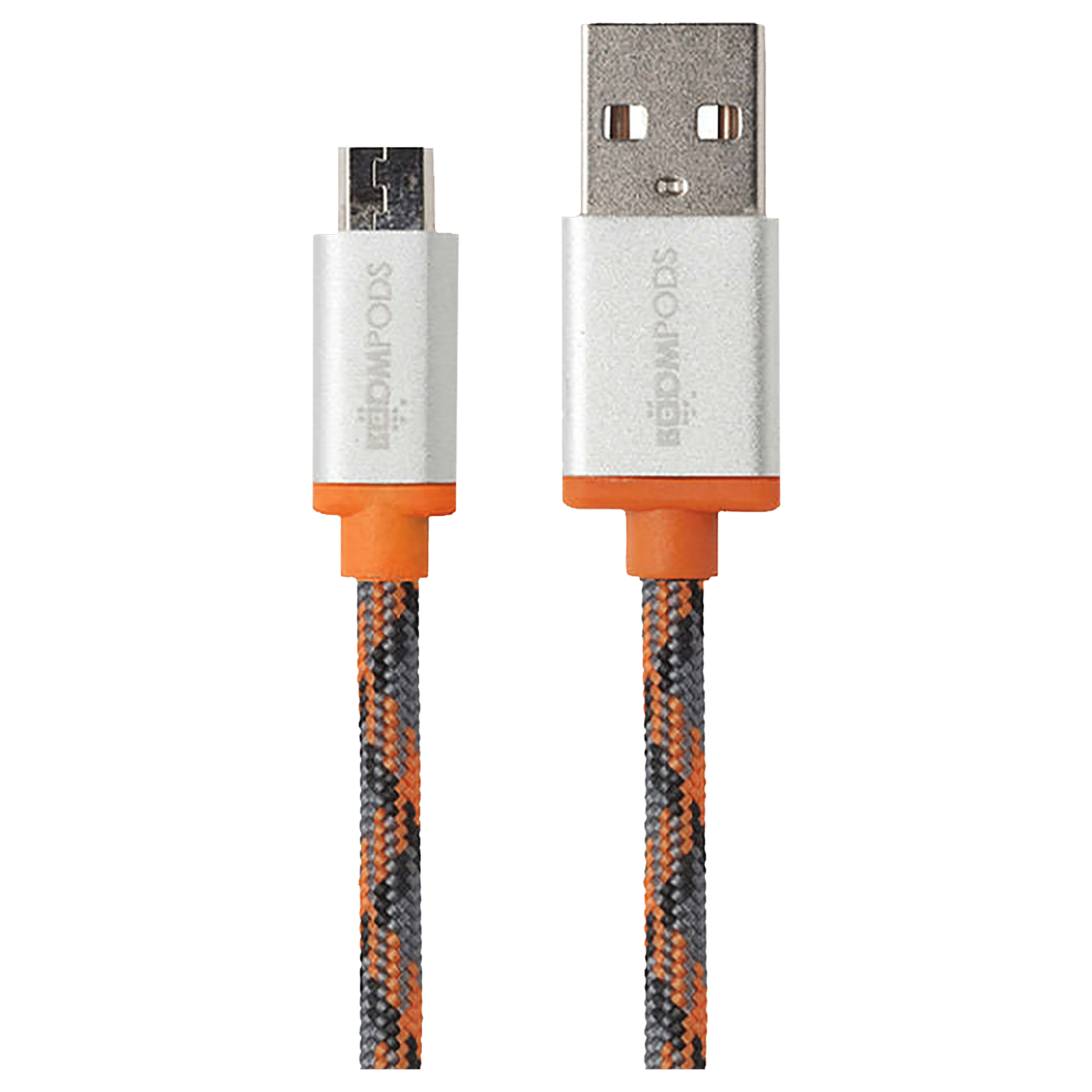 Boompods Retro Type A to Micro USB 3.3 Feet (1M) Cable (Tangle-free Design, Orange)