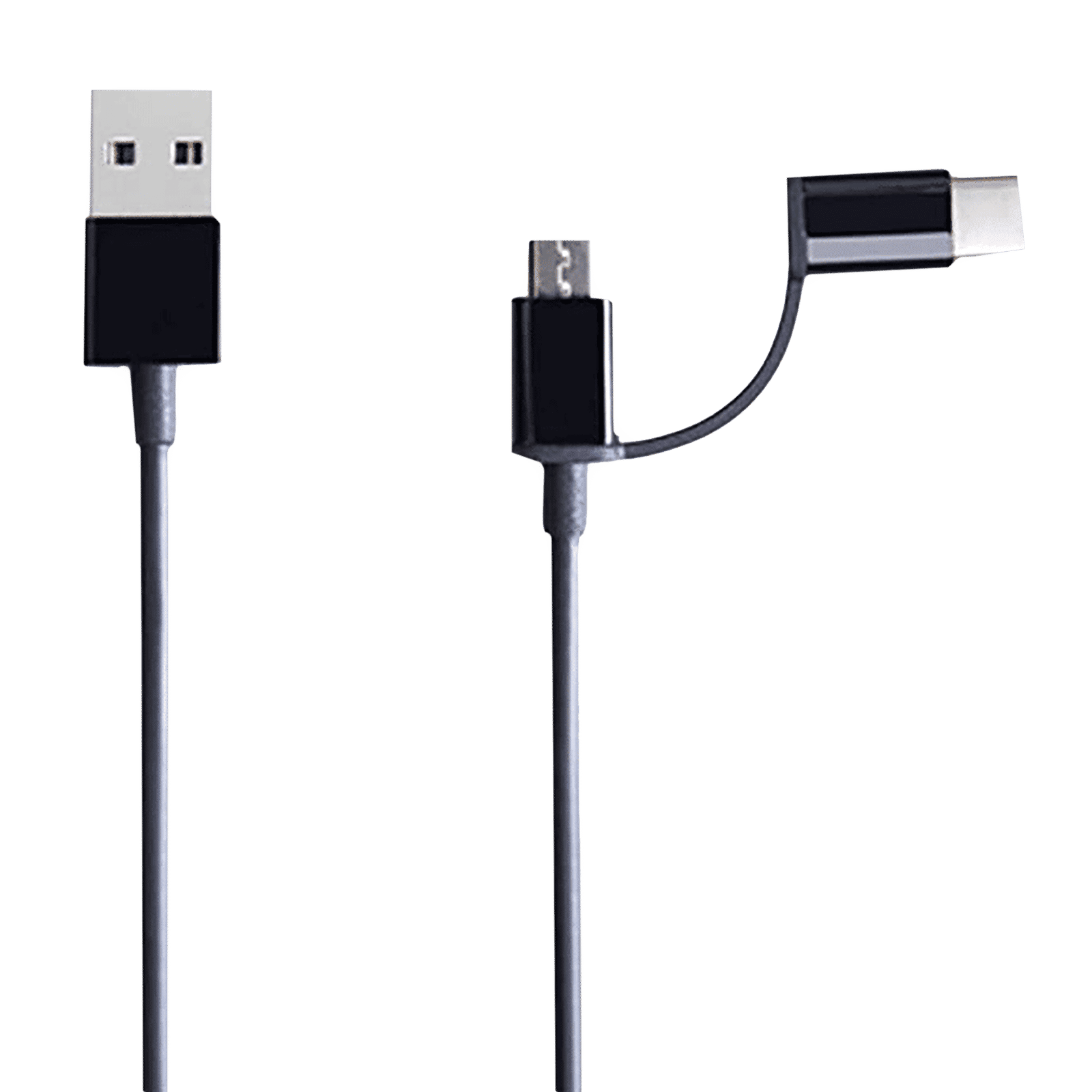 Mi Type A to Type C, Micro USB 1 Feet (0.3M) 2-in-1 Cable (16 Insulated Conductors, Black)