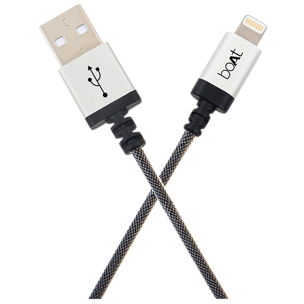 boAt LTG 500 Type A to Lightning 6.6 Feet (2M) Cable (MFi Certified, Metallic Silver)