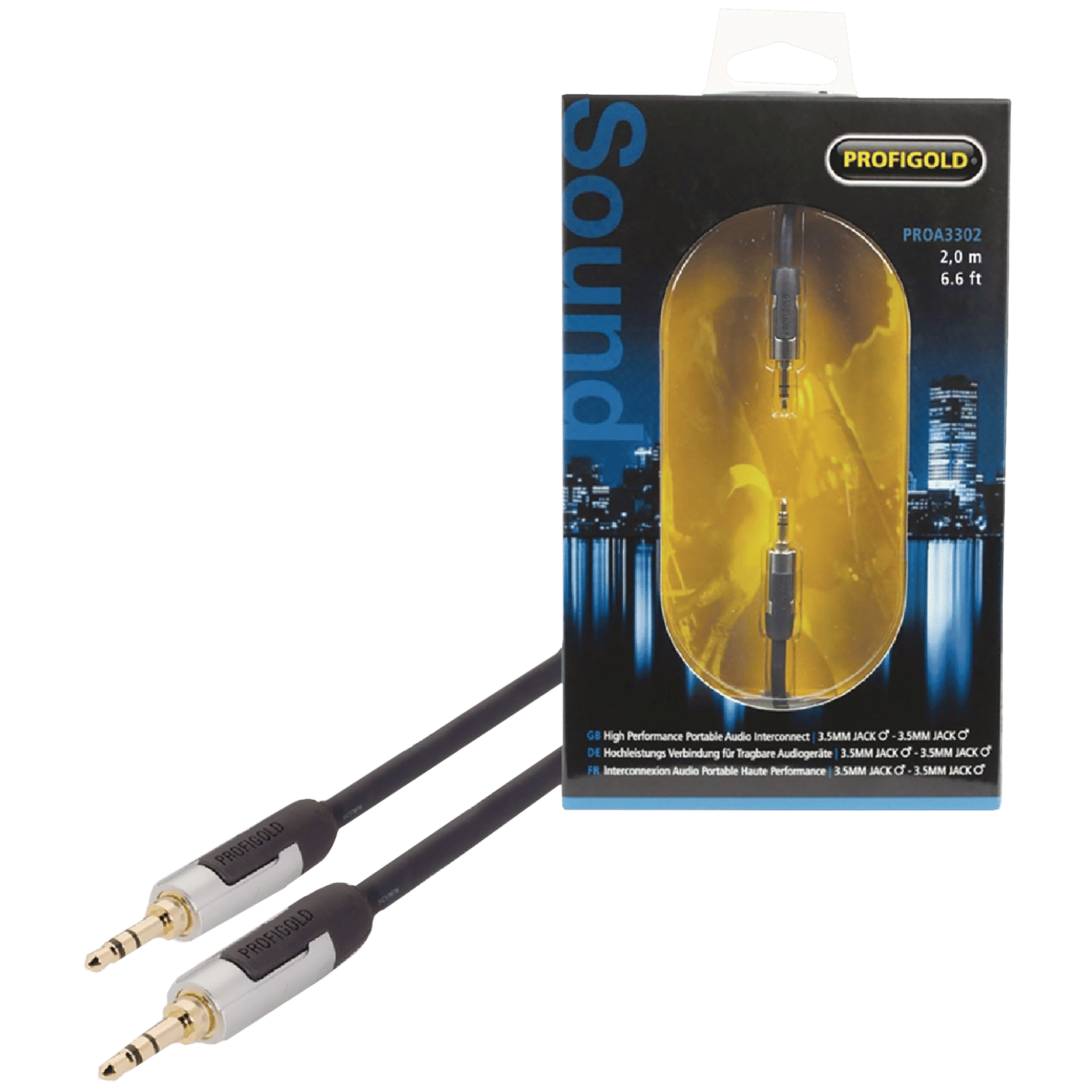 Profigold 3.5mm Aux to 3.5mm Aux 6.6 Feet (2M) Cable (IAT Technology, Black/Grey)