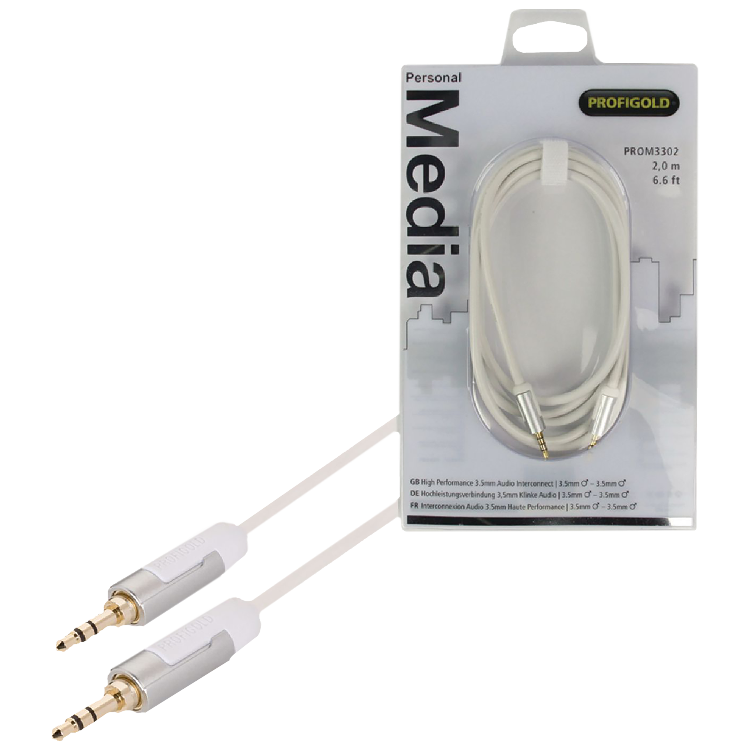 PROFIGOLD 3.5mm Aux to 3.5mm Aux 6.56 Feet (2M) Cable (Oxygen Free Copper, White)