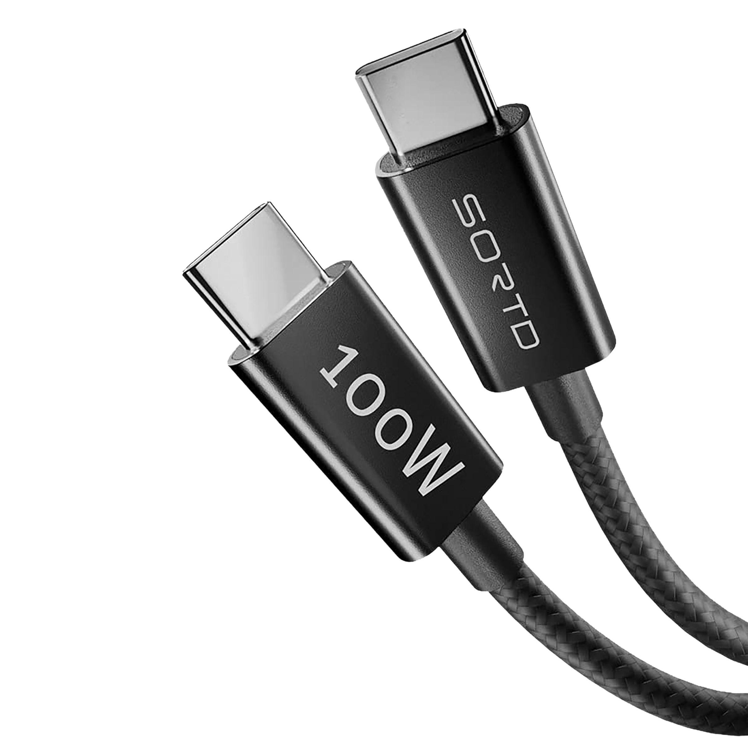 Sortd Type C to Type C 6.6 Feet (2M) Cable (In-Build Smart E Marker Chip, Black)