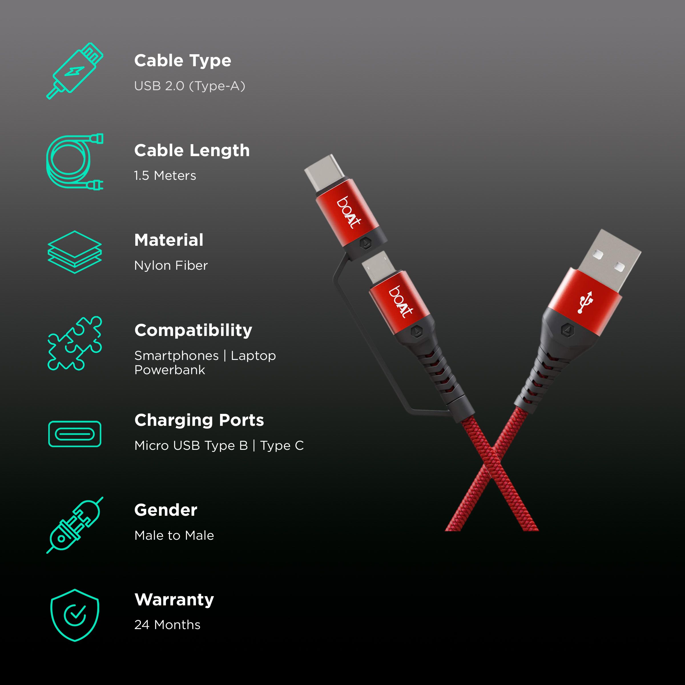boAt Micro Usb 300-1.5 Black & Red