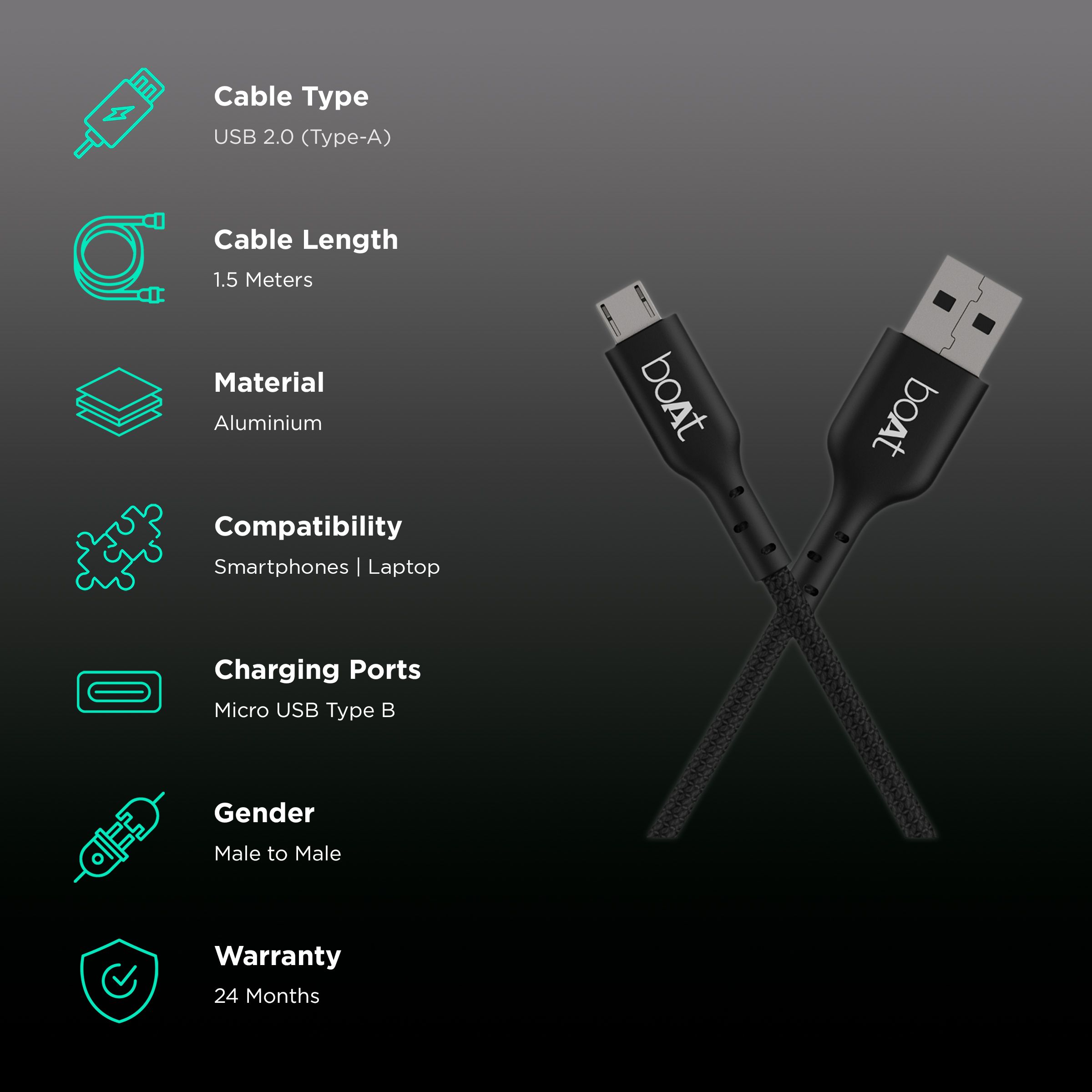 Micro Usb-150 1.5m Carbon Black Indi — boAt