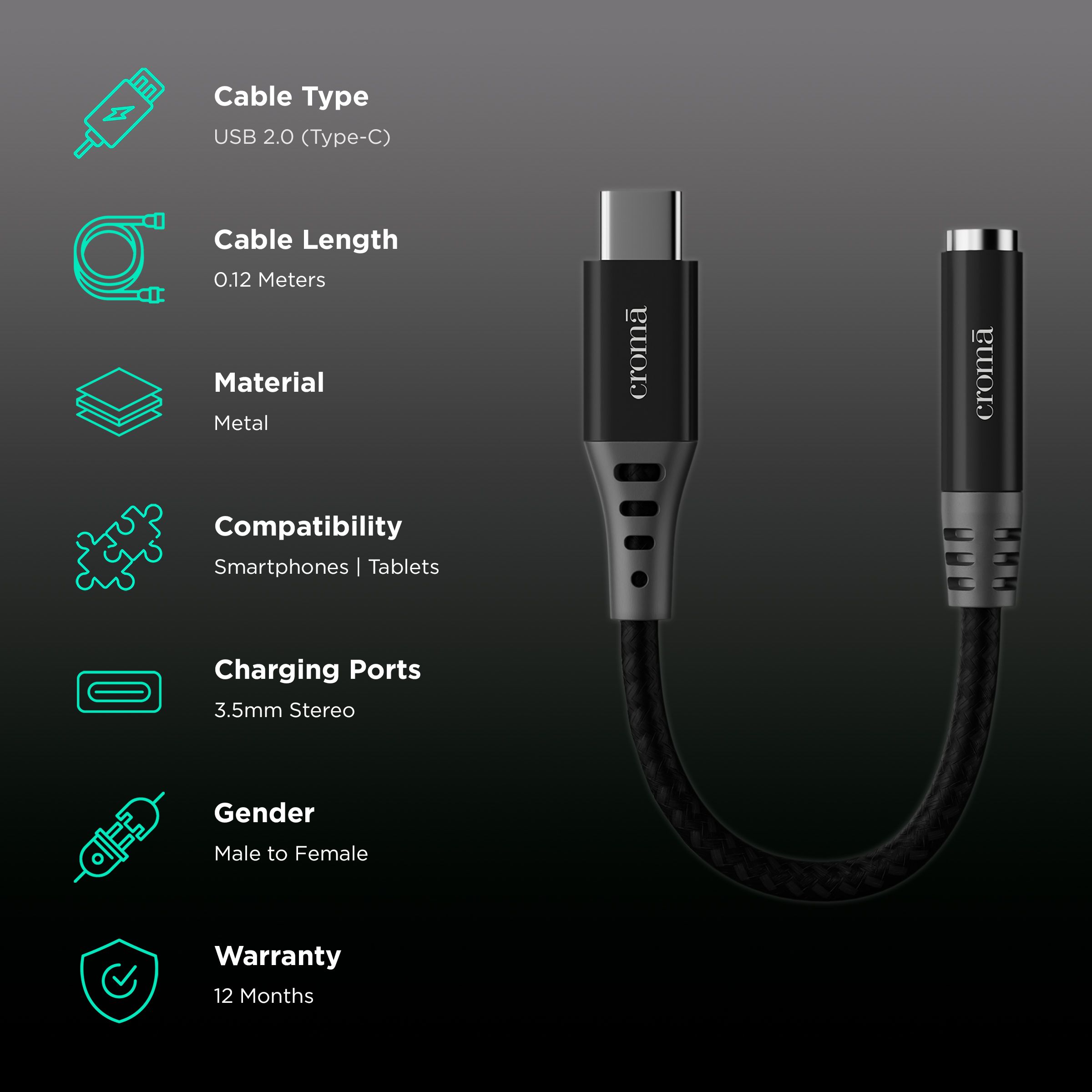 Buy Croma Type C to Aux Feet Audio Adapter (In