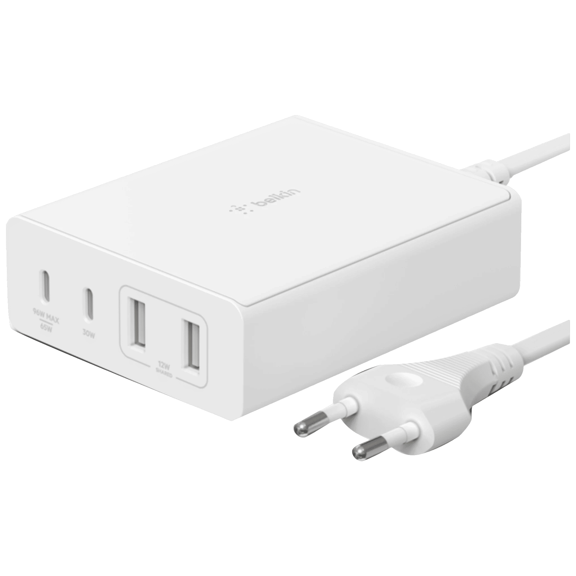 belkin BoostCharge Pro 108W Type A and Type C 4 Port GaN Charger (Fast Charge 3.0, White)