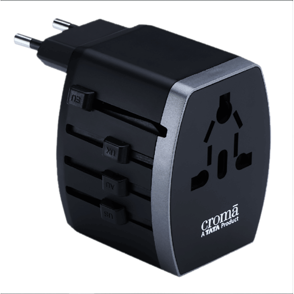Croma 4 Plugs 150 Countries Travel Adapter (Over Current Protection, CRST30WUTA014802, Black)