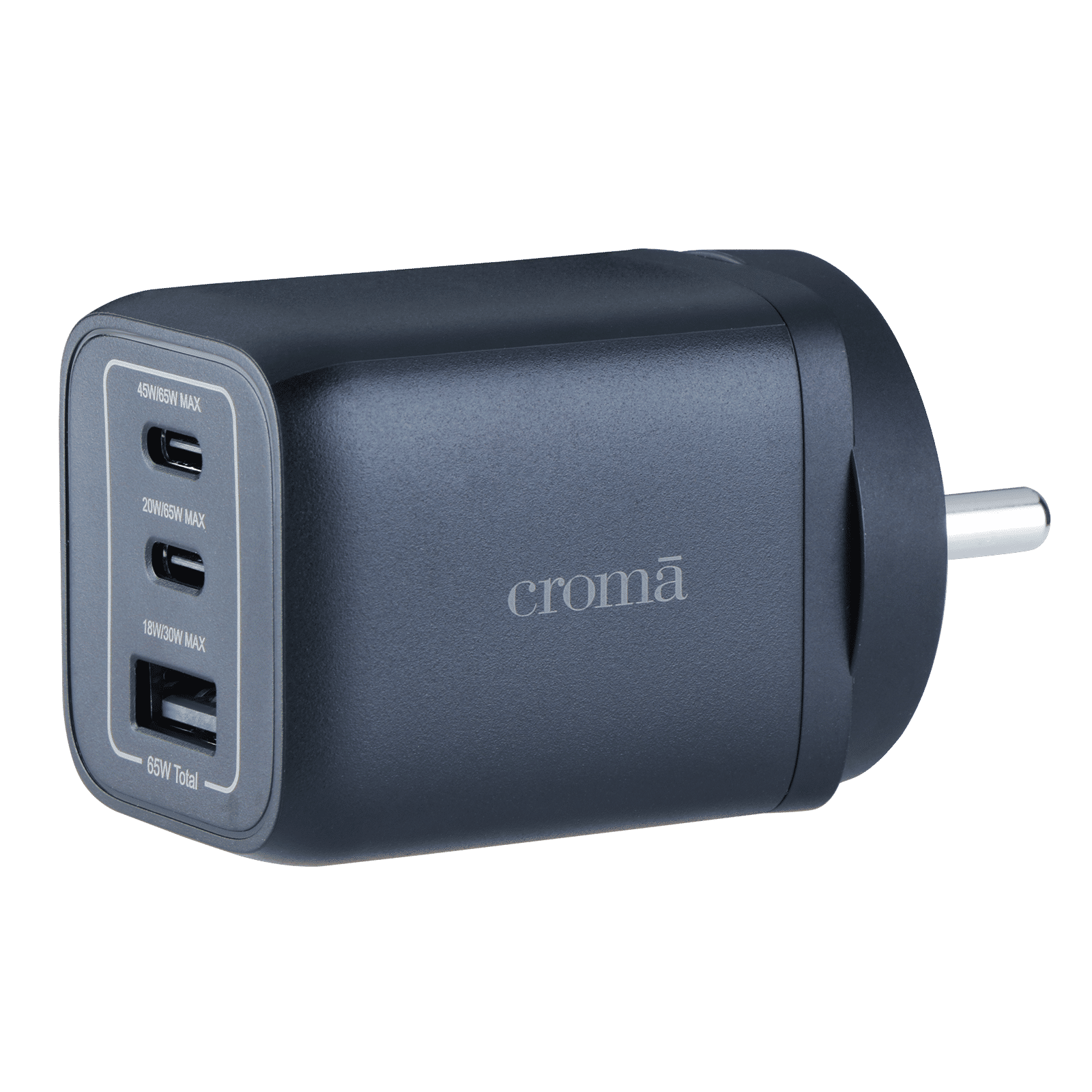 Croma 65W Type-C & Type A 3-Port Fast Charger (Adapter Only, GaN Technology, Black)-image-4