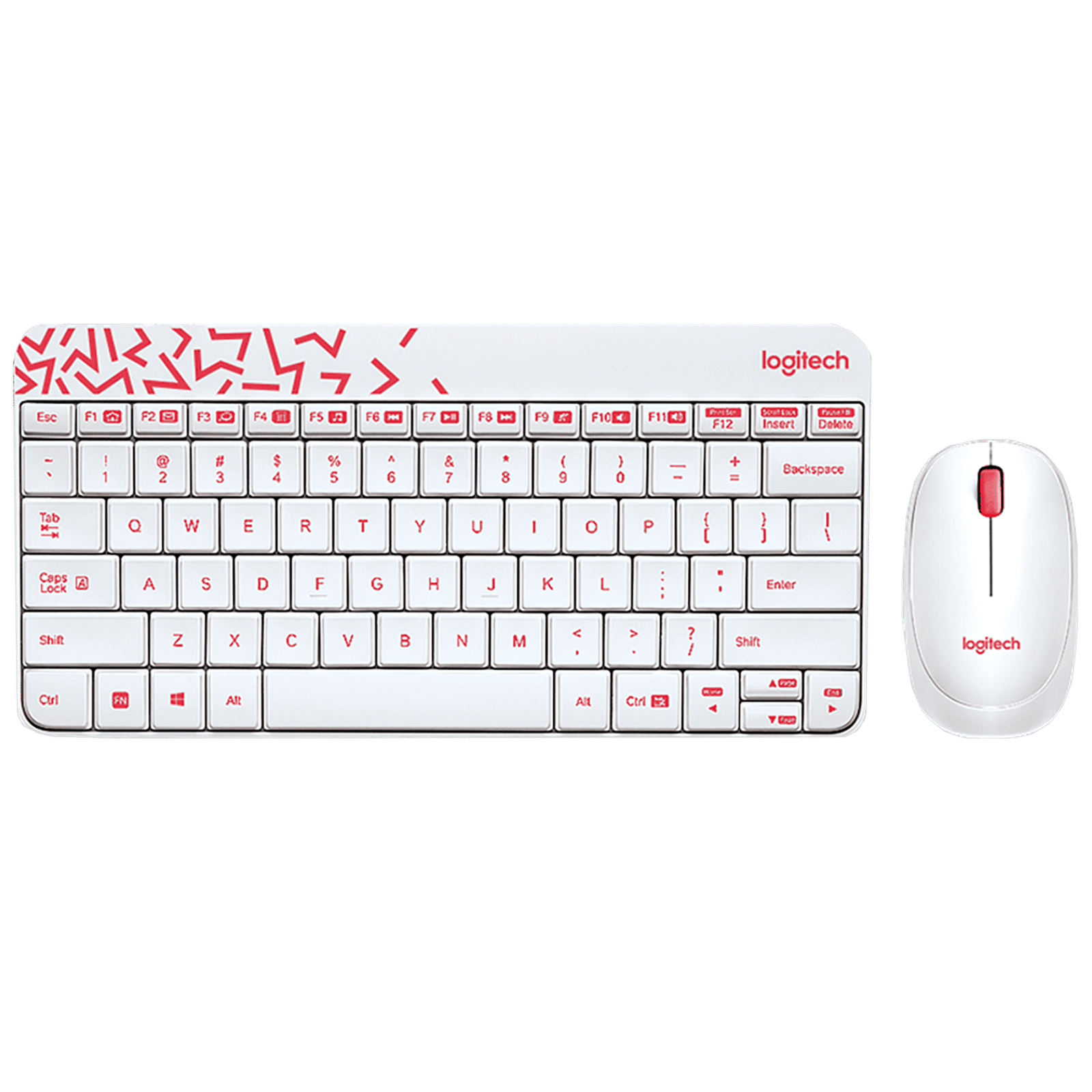 logitech MK240 Wireless Keyboard & Mouse Combo (1000 DPI, Spill Resistant, White/Vivid Red)