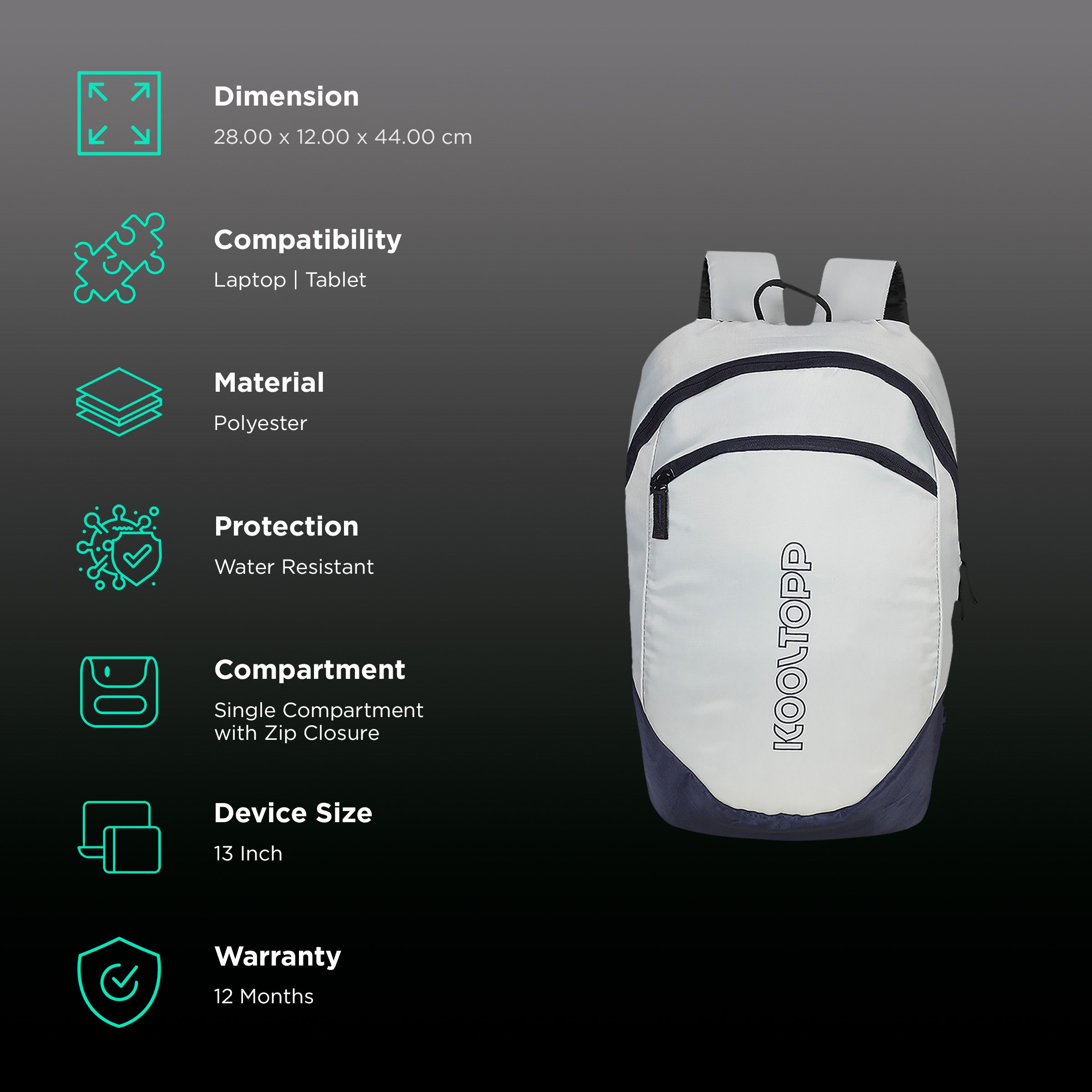 Buy Kooltopp Simple Polyester Laptop Backpack for 13 Inch Laptop (14 L,  Water Resistant, Navy Blue/Silver) Online Croma