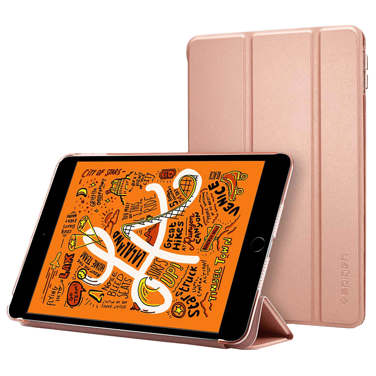 Spigen Smart Fold Polycarbonate, Faux Leather Flip Cover for Apple iPad Mini (5th Gen) (Wake & Sleep Feature, Rose Gold)