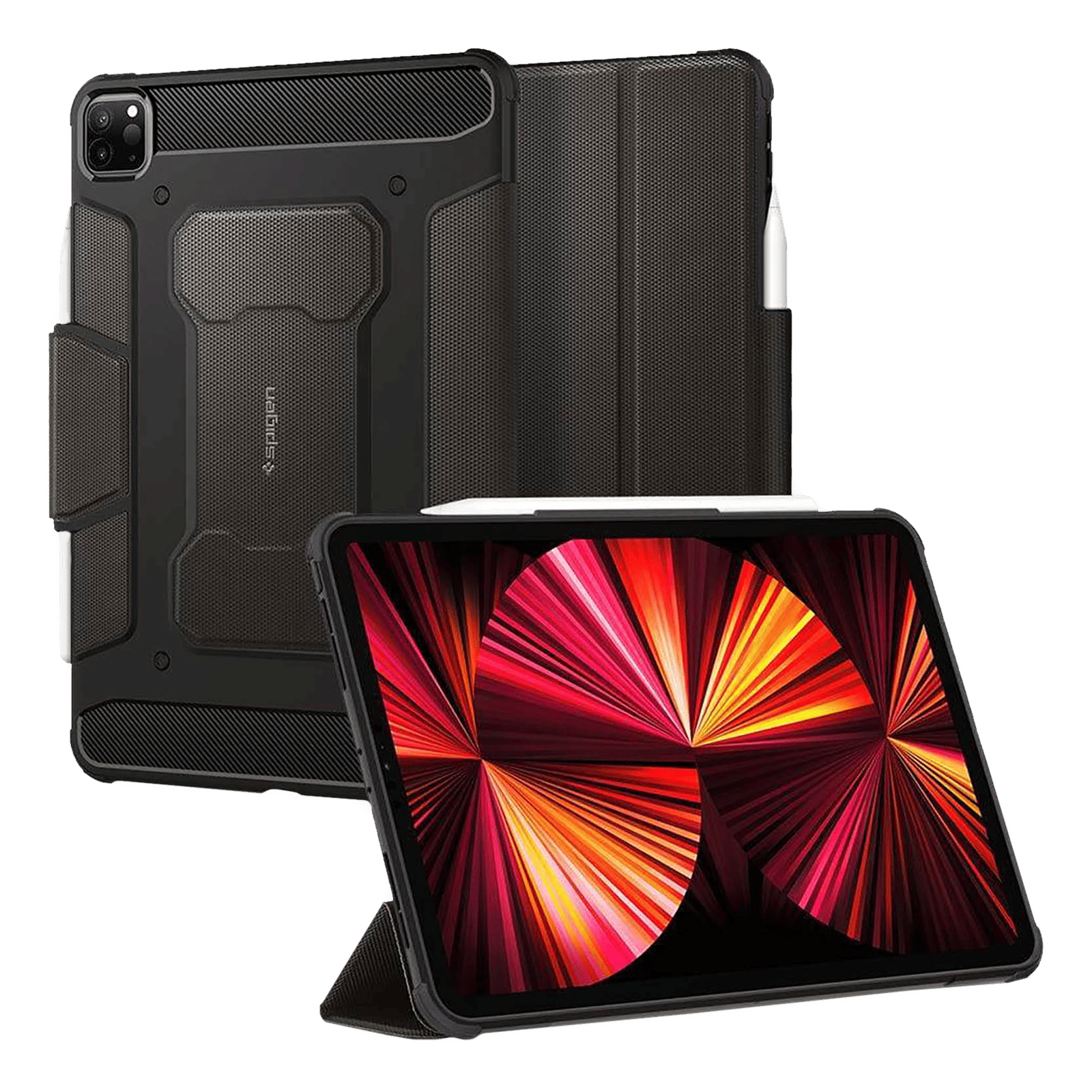 Spigen Rugged Armor Pro Polyurethane Leather, TPU Flip Cover for Apple iPad Pro (Built-in Kickstand, Gunmetal)
