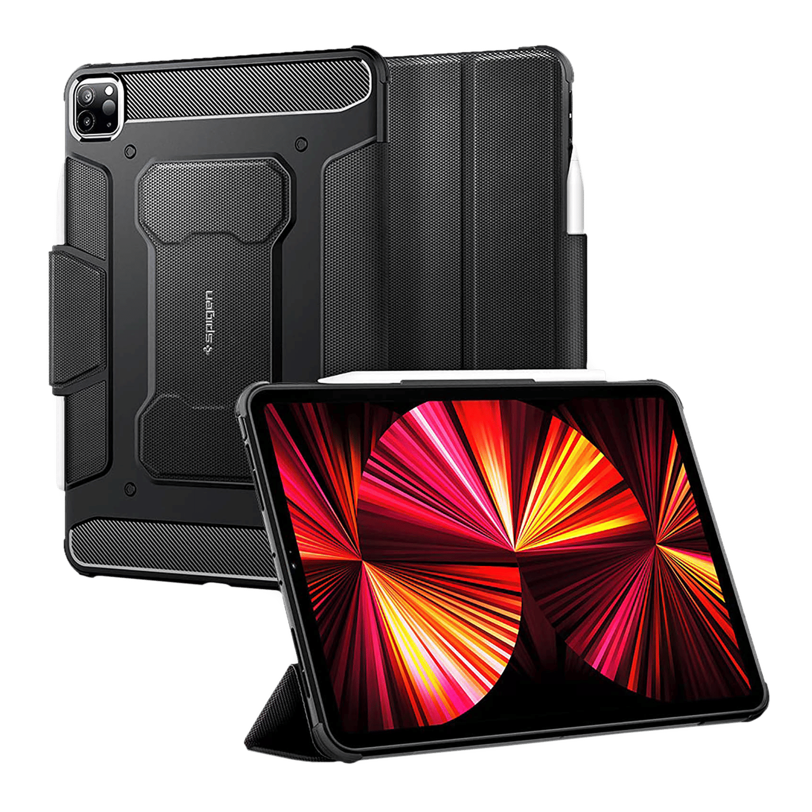 Spigen Rugged Armor Pro Polyurethane Leather, TPU Flip Cover for Apple iPad Pro (Built-in Kickstand, Black)