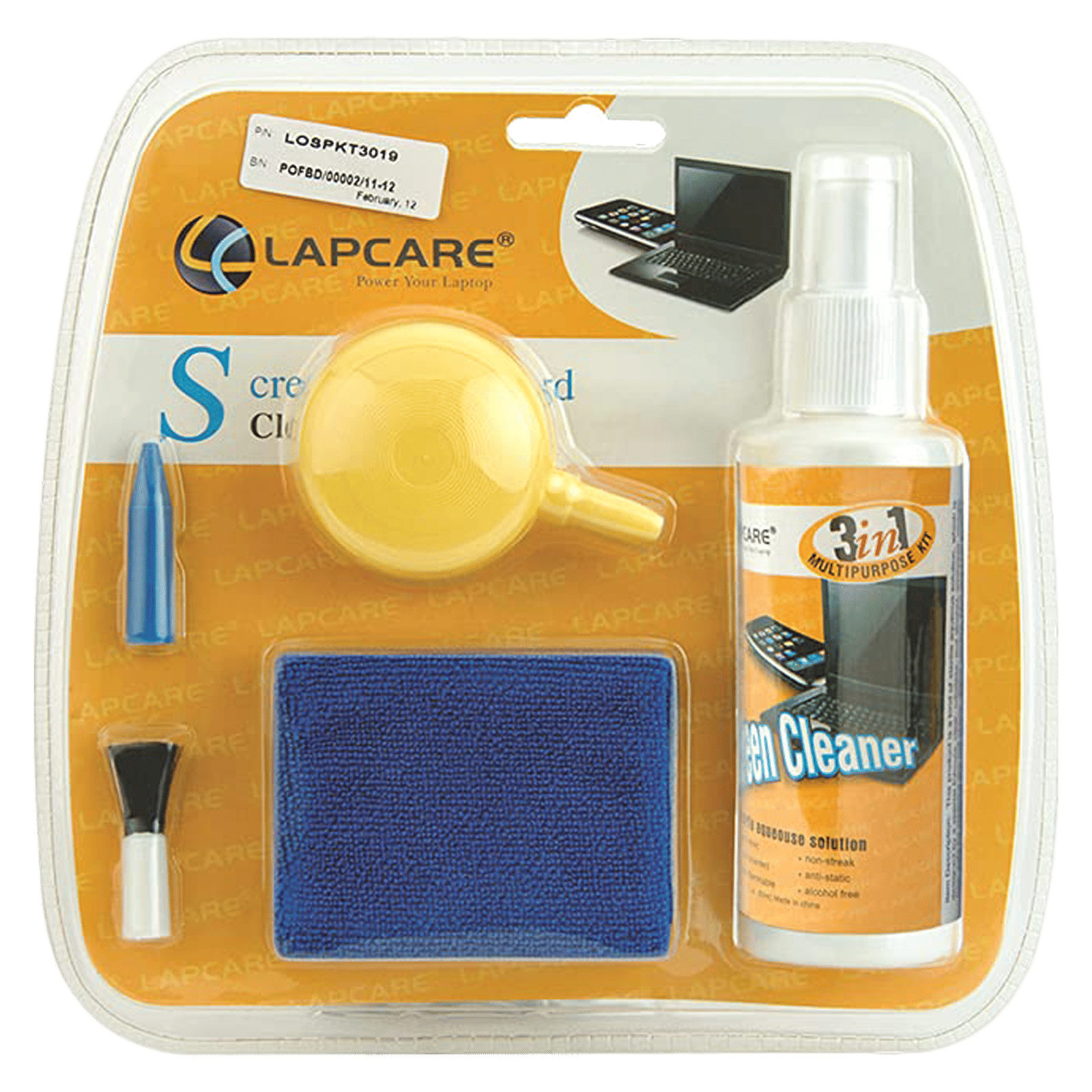 LAPCARE 5 in1 Cleaning Kit For Laptop, Desktop, Monitor and Mobile (Alcohol Free, Yellow)