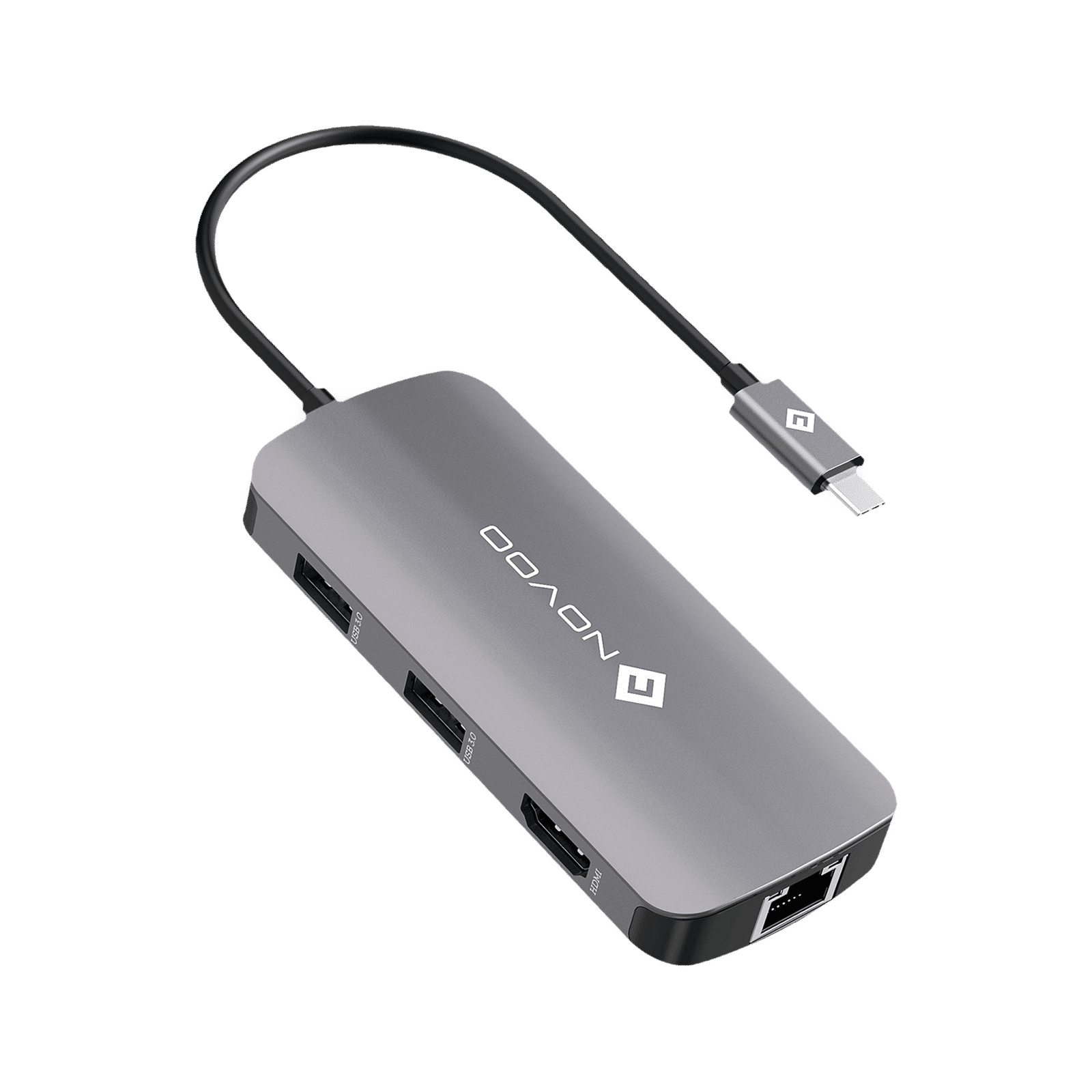 NOVOO 7-in-1 USB 3.0 Type C to USB 2.0 Type C, USB 2.0 Type A, USB 3.0 Type A, HDMI, LAN Port USB Hub (Pass-Through Charging, Dark Grey)