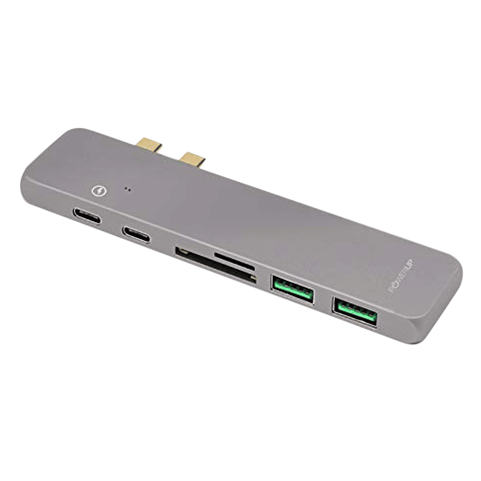 POWERUP 7-in-2 USB 3.0 Type C to USB Type C, USB 3.0 Type A, Thunderbolt 3, HDMI, SD Card Slot, TF Card Multi-Port Hub (Compact & Lightweight, Grey)