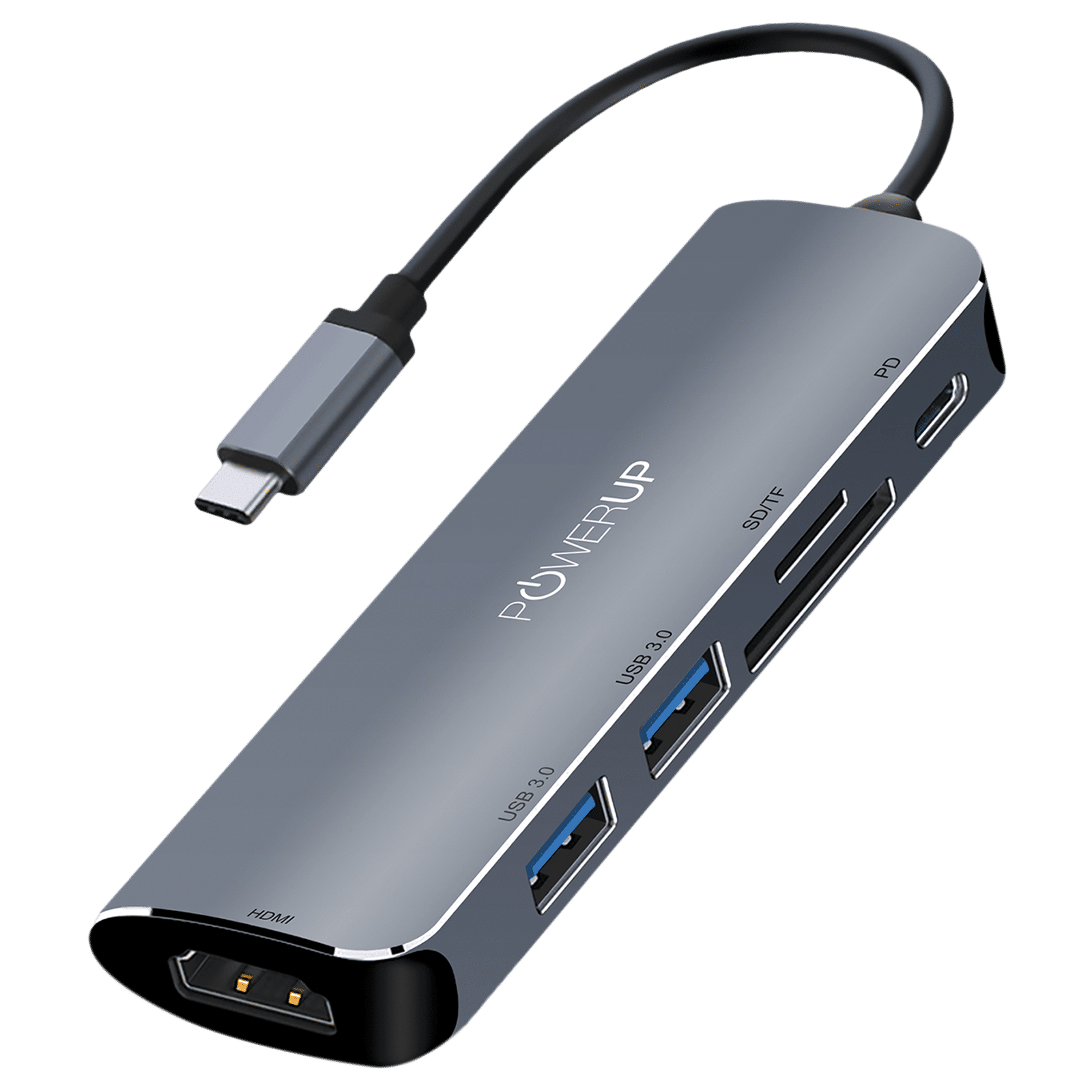 POWERUP Elite NEO 6-in-1 USB 3.0 Type C to USB 3.0 Type A, HDMI Type A, SD Card Slot, TF Card, USB 3.0 Type C Multi-Port Hub (40 Gbps Hi-Speed Data Transfer, Gun Metal)