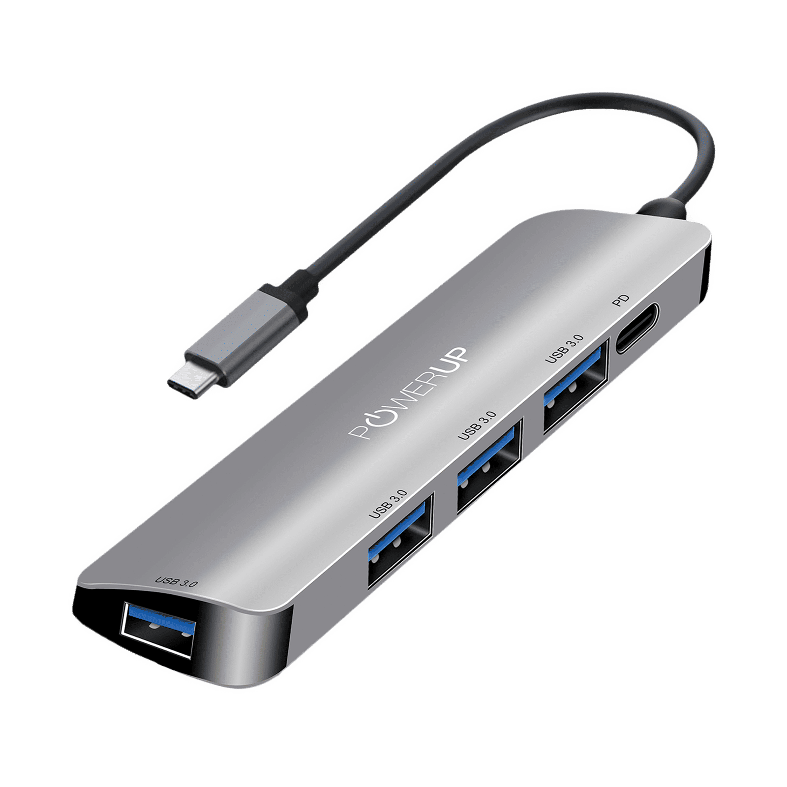 POWERUP Elite Micro 5-in-1 USB 3.0 Type C to USB 3.0 Type A, USB 3.0 Type C USB Hub (High-Speed Pass-Through Charging, Silver)