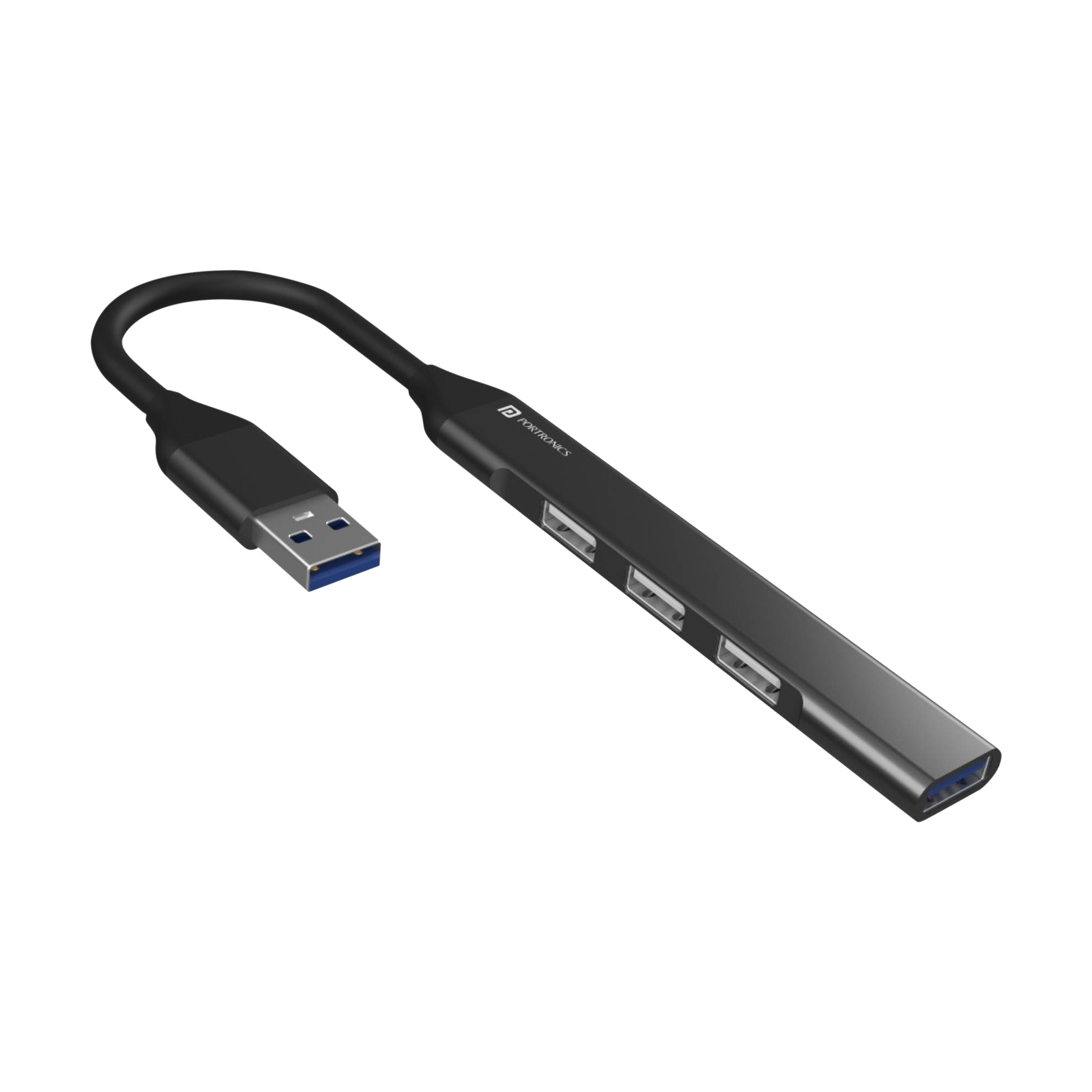 PORTRONICS Mport 31 4-in-1 USB Type A to USB 3.0 Type A, USB 2.0 Type A USB Hub (Up to 5 Gbps Data Transfer, Grey)