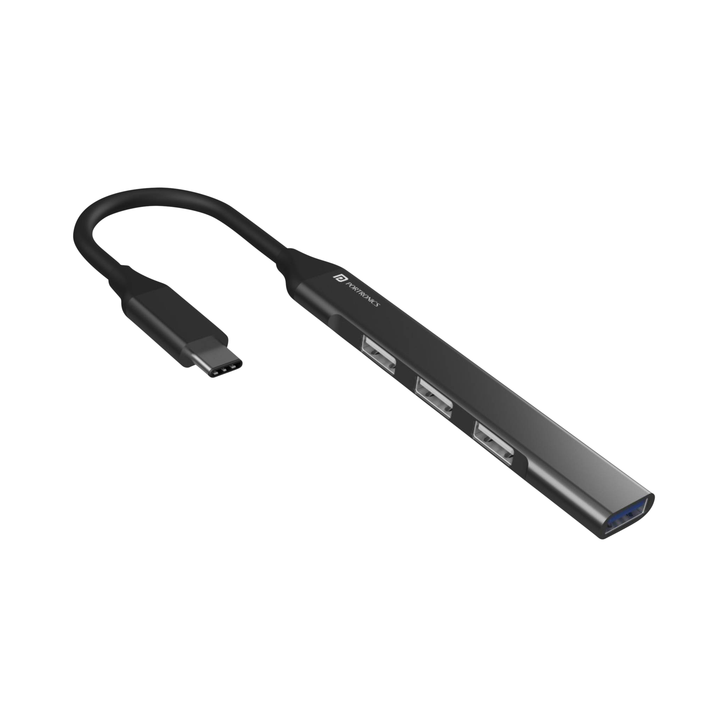 PORTRONICS Mport 31C 4-in-1 USB Type C to USB 3.0 Type A, USB 2.0 Type A USB Hub (Up to 5 Gbps Data Transfer, Grey)