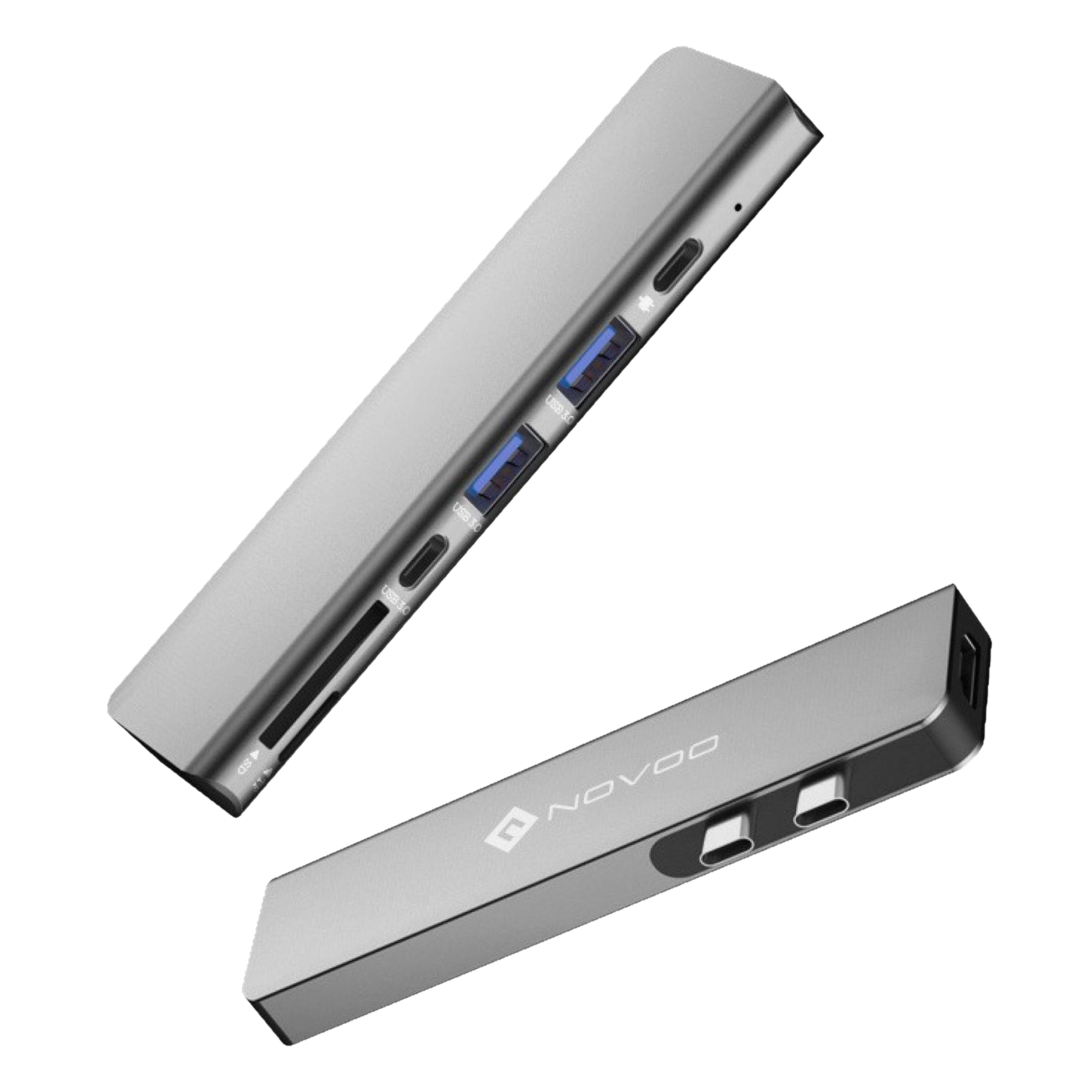 NOVOO 7-in-2 USB 3.0 Type C to USB 3.0 Type C, USB Type A, SD Card Slot, MicroSD Card Slot, HDMI USB Hub (4K Video Resolution, Grey)