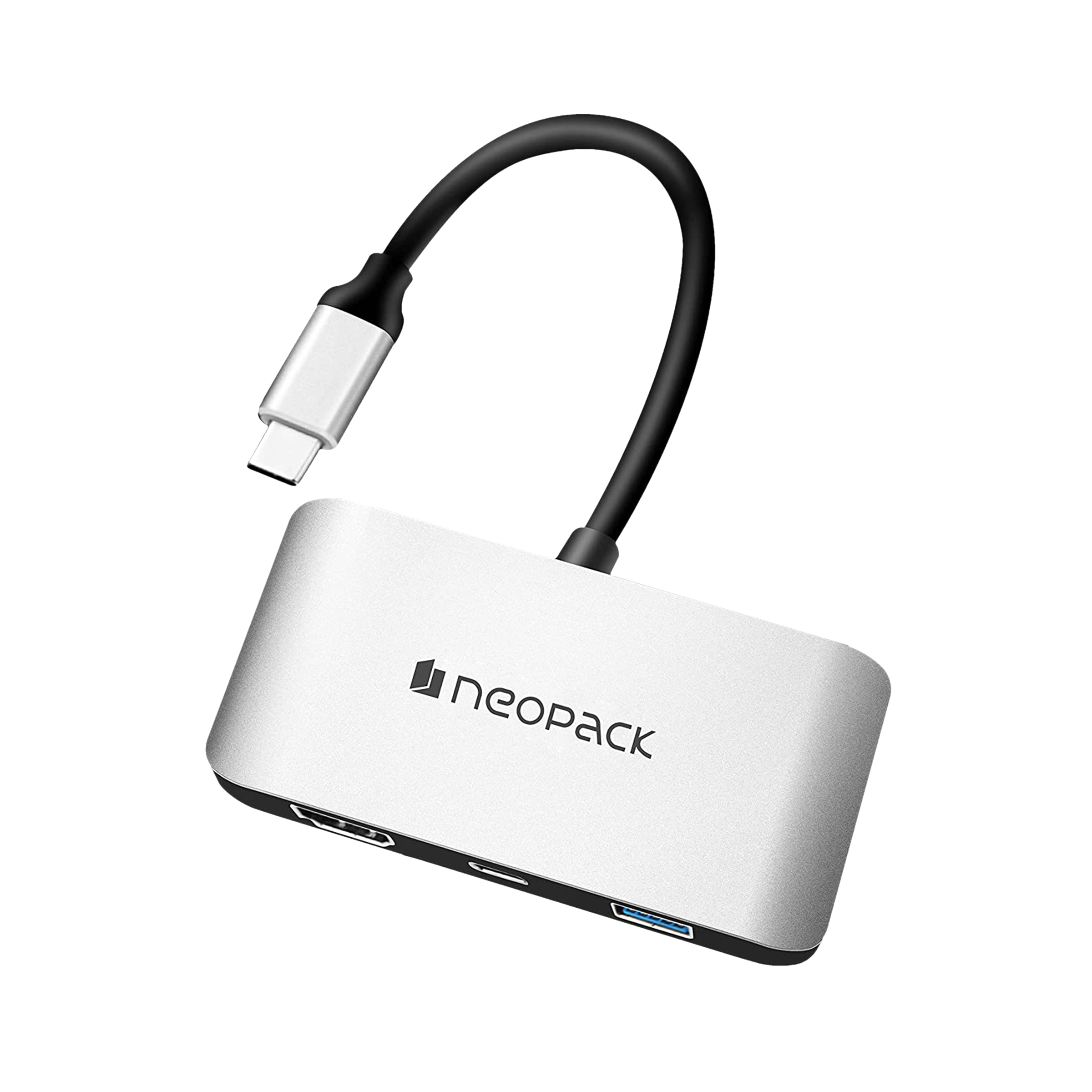 neopack 3-in-1 USB 3.0 Type C to USB 3.0 Type A, HDMI, USB Type C USB Hub (Pass-Through Charging, Silver)