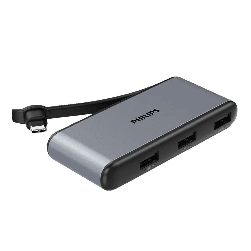 Philips 5-in-1 USB 3.1 Type C to USB 3.0 Type A, USB 3.0 Type C, HDMI Type A USB Hub (5 Gbps Data Transfer Rate, Grey)