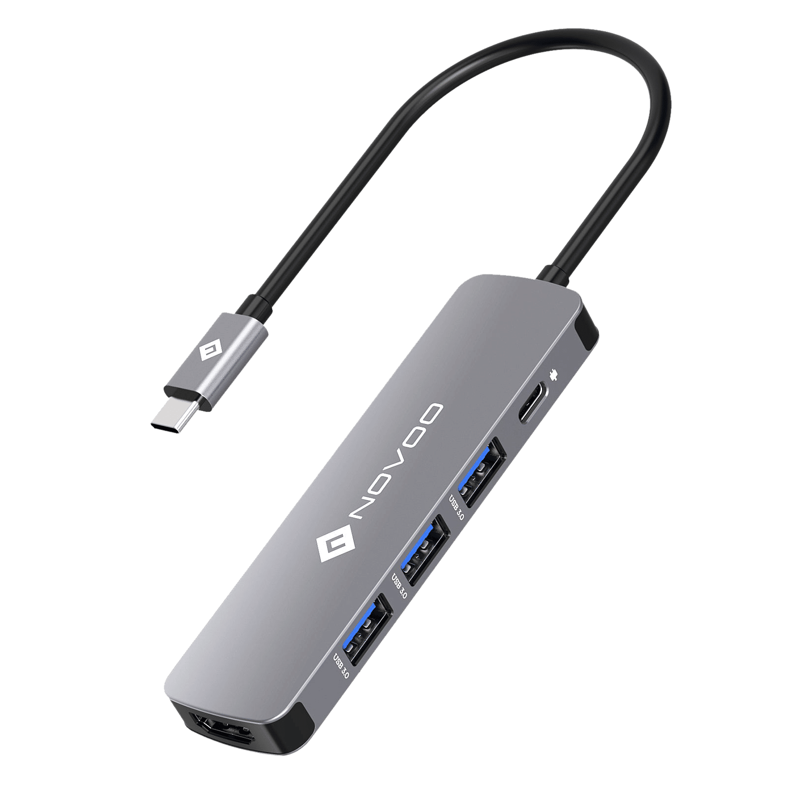 Novoo 5-in-1 USB 3.0 Type C to USB 3.0 Type A, HDMI Type A, USB Type C USB Hub (100 Watt Power Delivery, Grey)