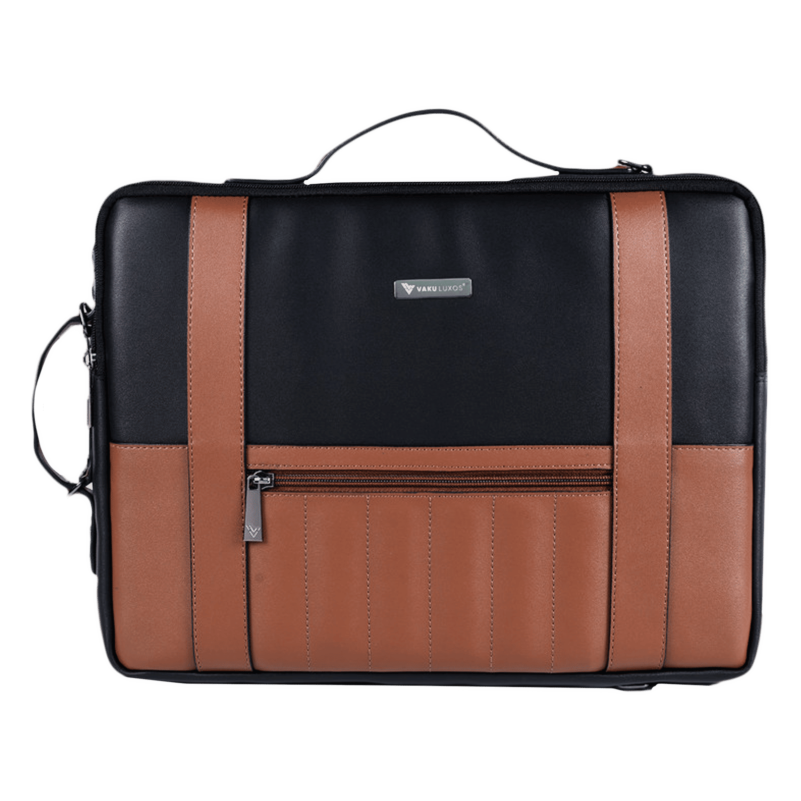 Vaku Barcelona Polyurethane Leather Laptop Sling Bag for 14 Inch Laptop  (Water Resistant, Black/Camel)