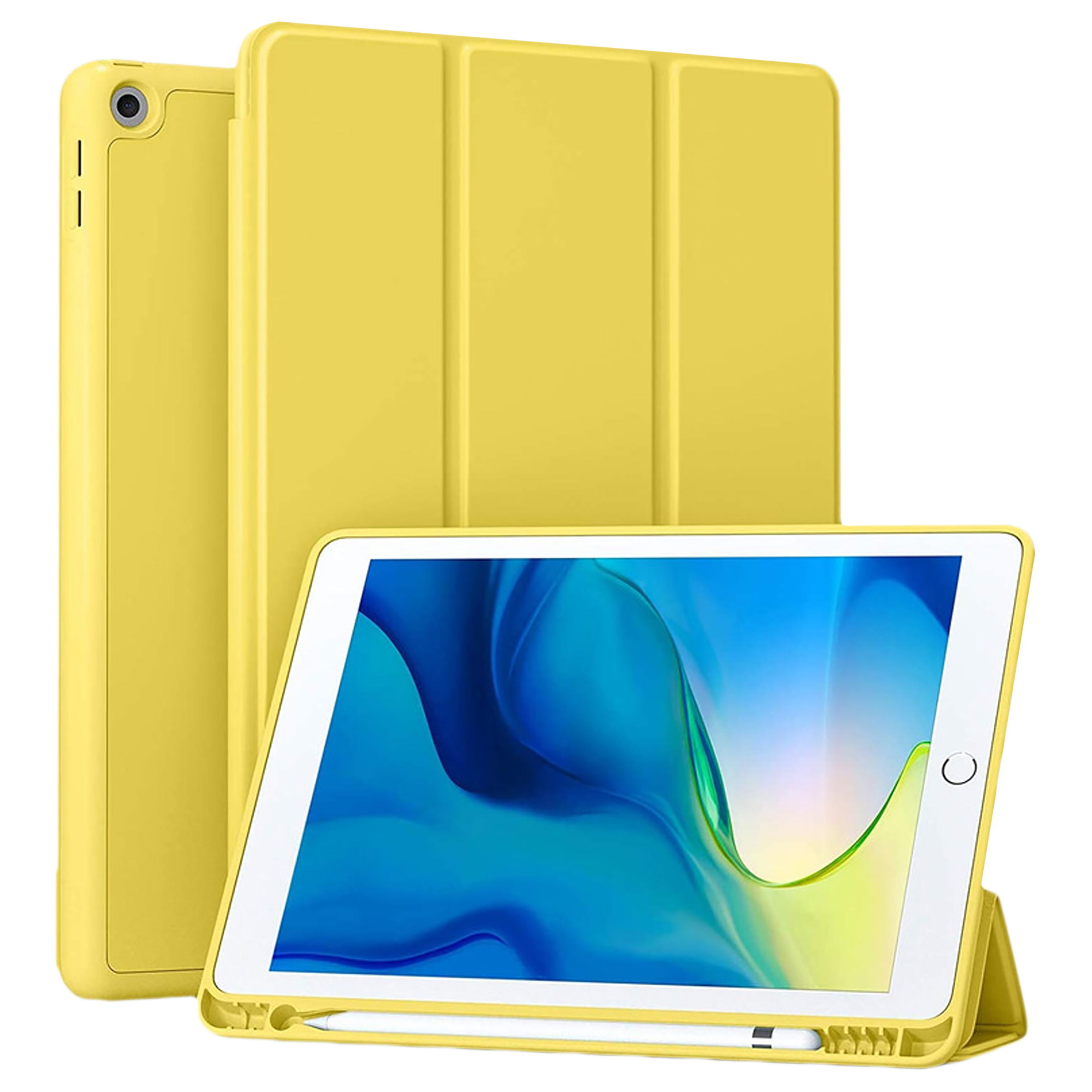 Vaku Stallion Series Microfiber Flip Cover for Apple iPad Inch (7th,  8th, 9th Gen) (Built-in Pencil Holder, Yellow)
