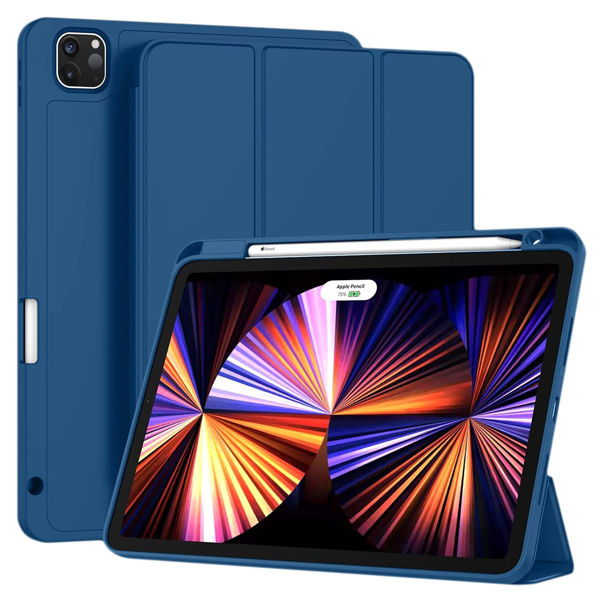 vaku luxos Vaku Stallion Trifold Polyurethane Leather, Silicone Flip Cover for Apple iPad Pro 11 Inch, iPad Air (4th Gen) (Wireless Charging Support, Blue)-picture-11