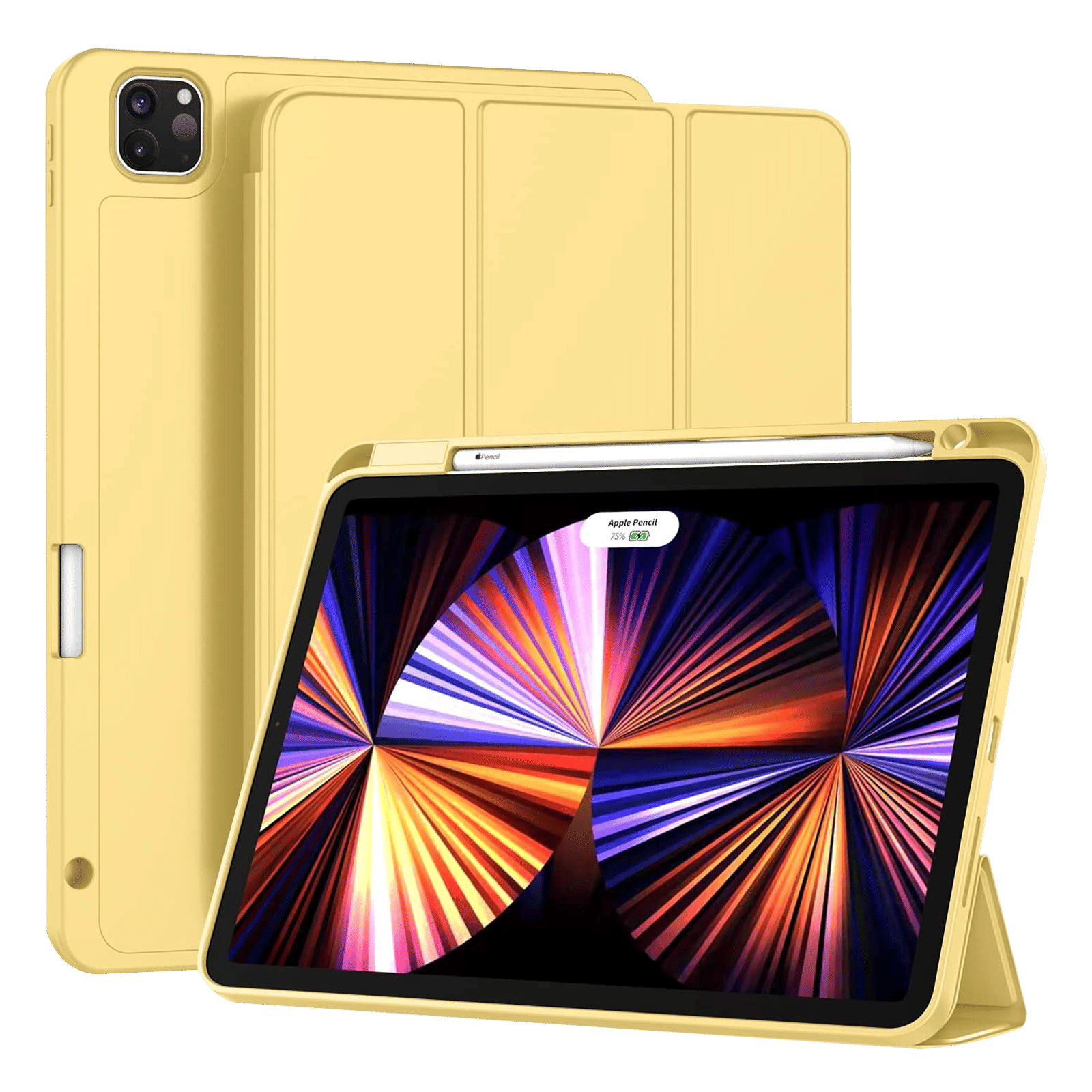 vaku luxos Vaku Stallion Trifold Polyurethane Leather, Silicone Flip Cover for Apple iPad Pro 11 Inch, iPad Air (4th Gen) (Wireless Charging Support, Yellow)-picture-10