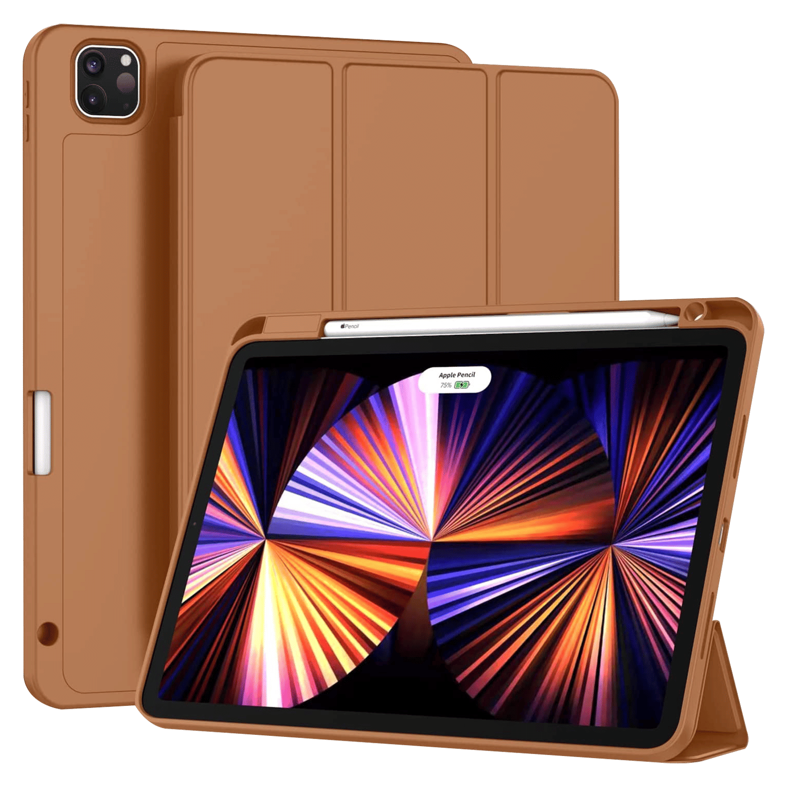 vaku luxos Vaku Stallion Trifold Polyurethane Leather, Silicone Flip Cover for Apple iPad Pro 11 Inch, iPad Air (4th Gen) (Wireless Charging Support, Brown)-picture-13