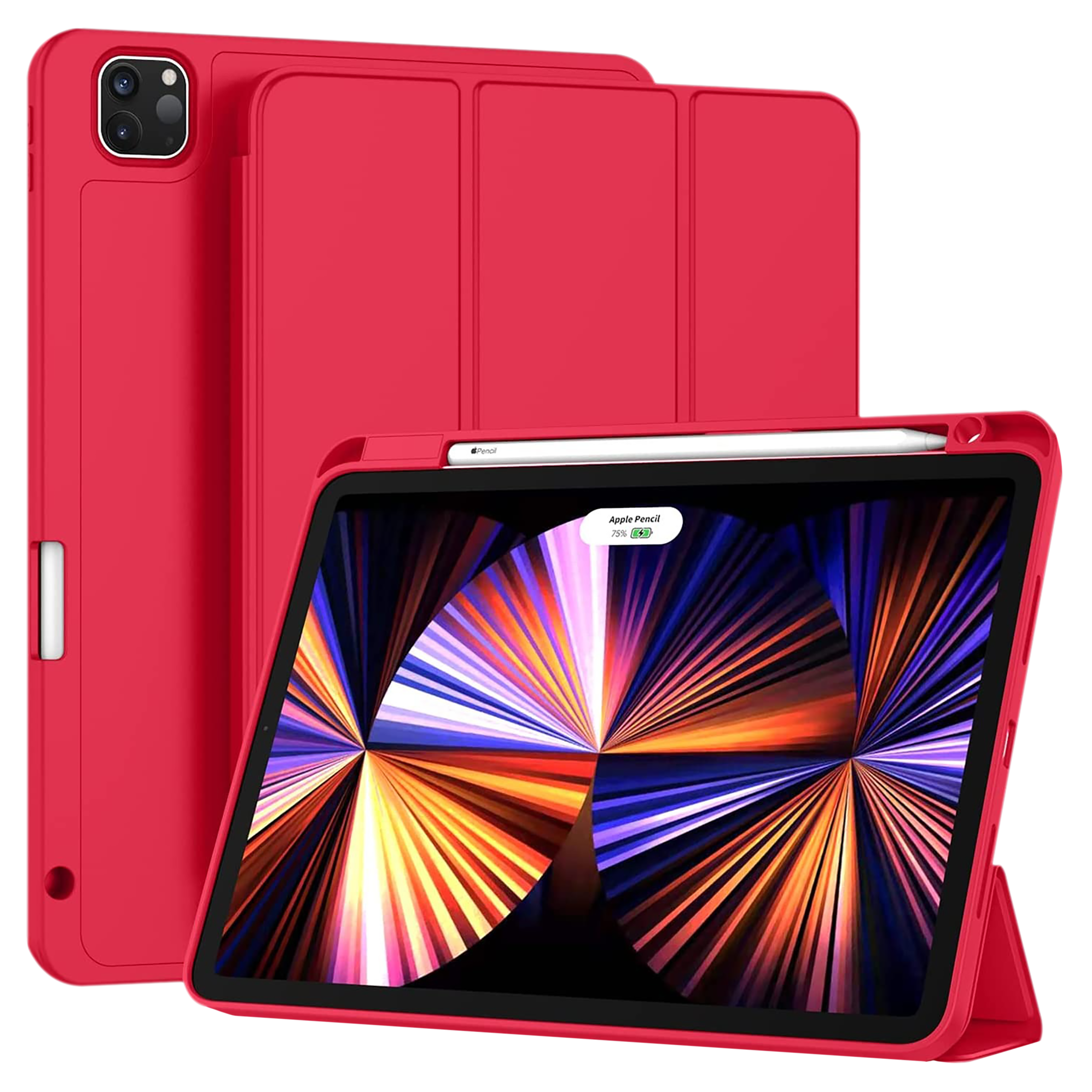 Vaku Stallion Trifold Polyurethane Leather, Silicone Flip Cover for Apple iPad Pro 11 Inch, iPad Air (4th Gen) (Wireless Charging Support, Red)