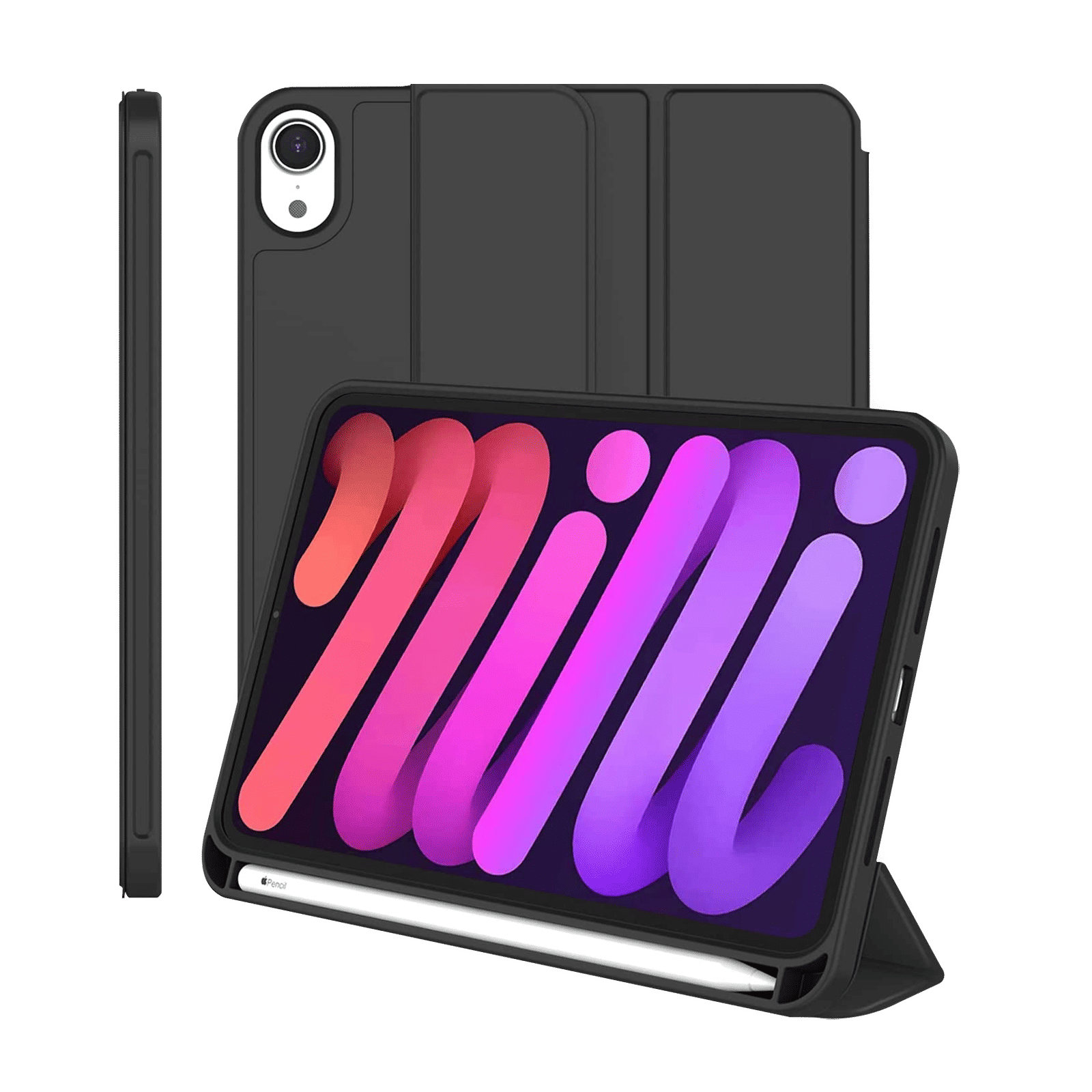 vaku luxos Vaku Stallion Trifold TPU Flip Cover for Apple iPad Mini (6th Gen) (Wireless Charging Support, Black)-picture-16