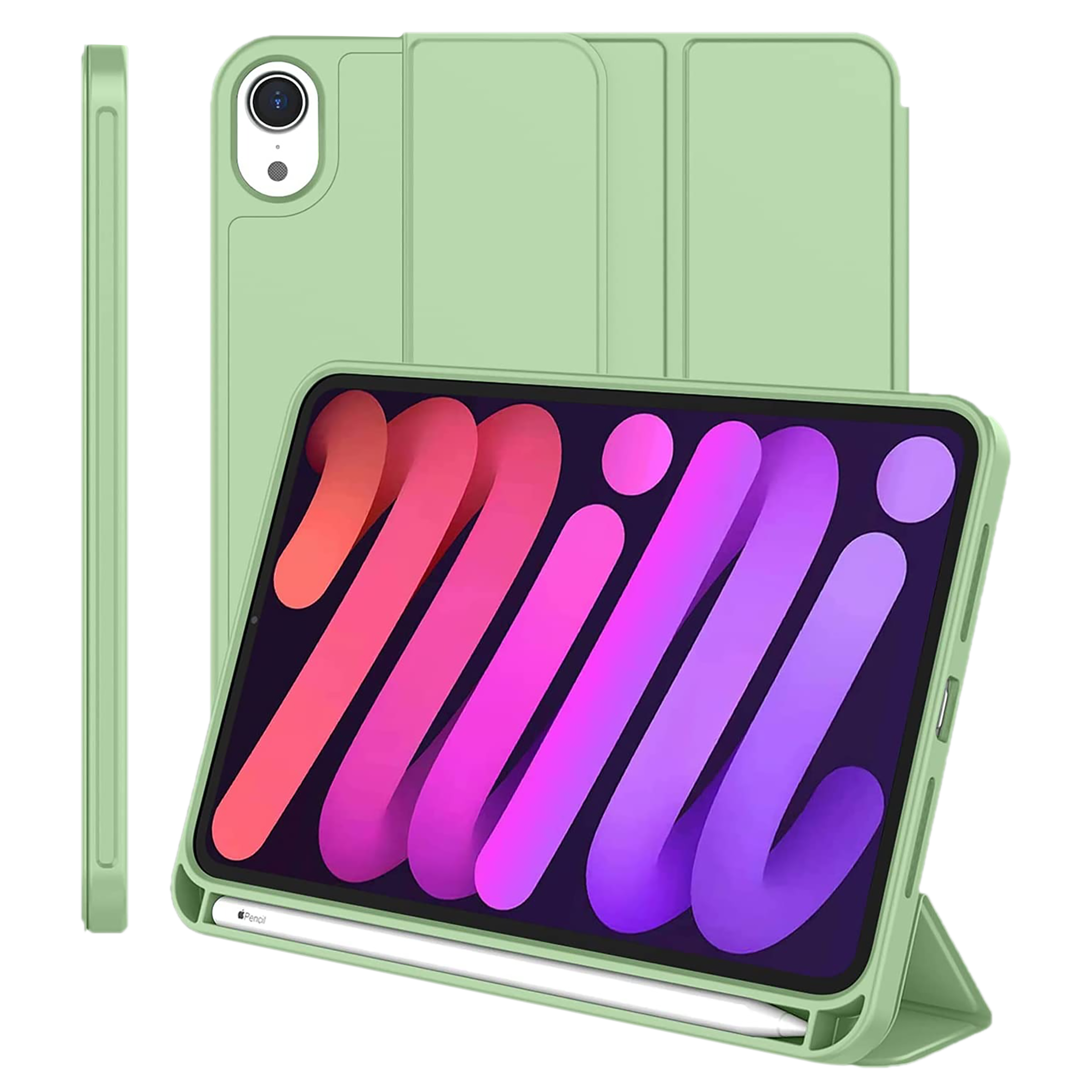 vaku luxos Vaku Stallion Trifold TPU Flip Cover for Apple iPad Mini (6th Gen) (Wireless Charging Support, Green)-picture-15